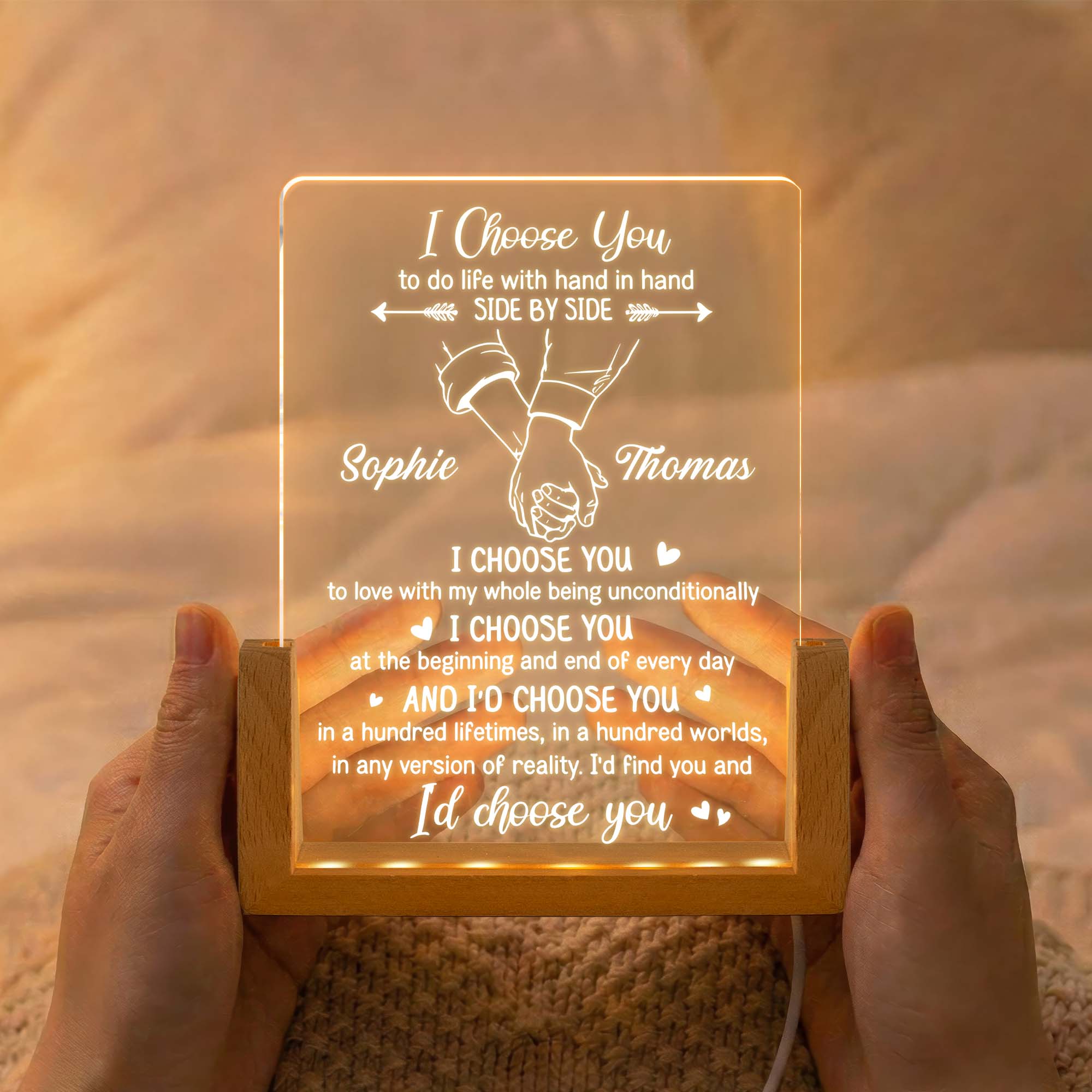 I Choose You To Do Life With Hand In Hand - Personalized Night Light