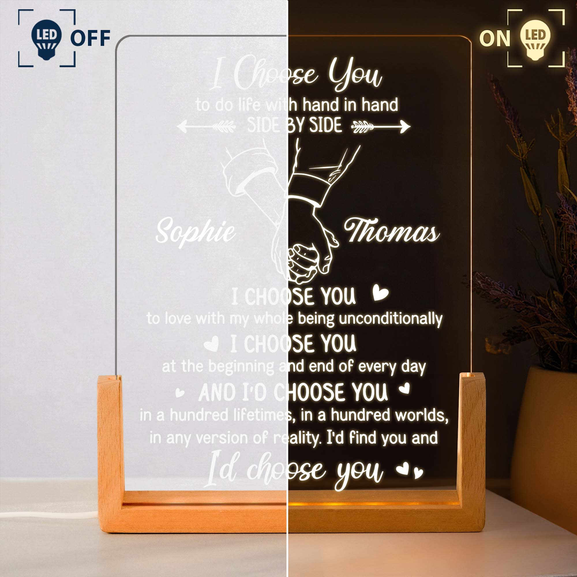 I Choose You To Do Life With Hand In Hand - Personalized Night Light