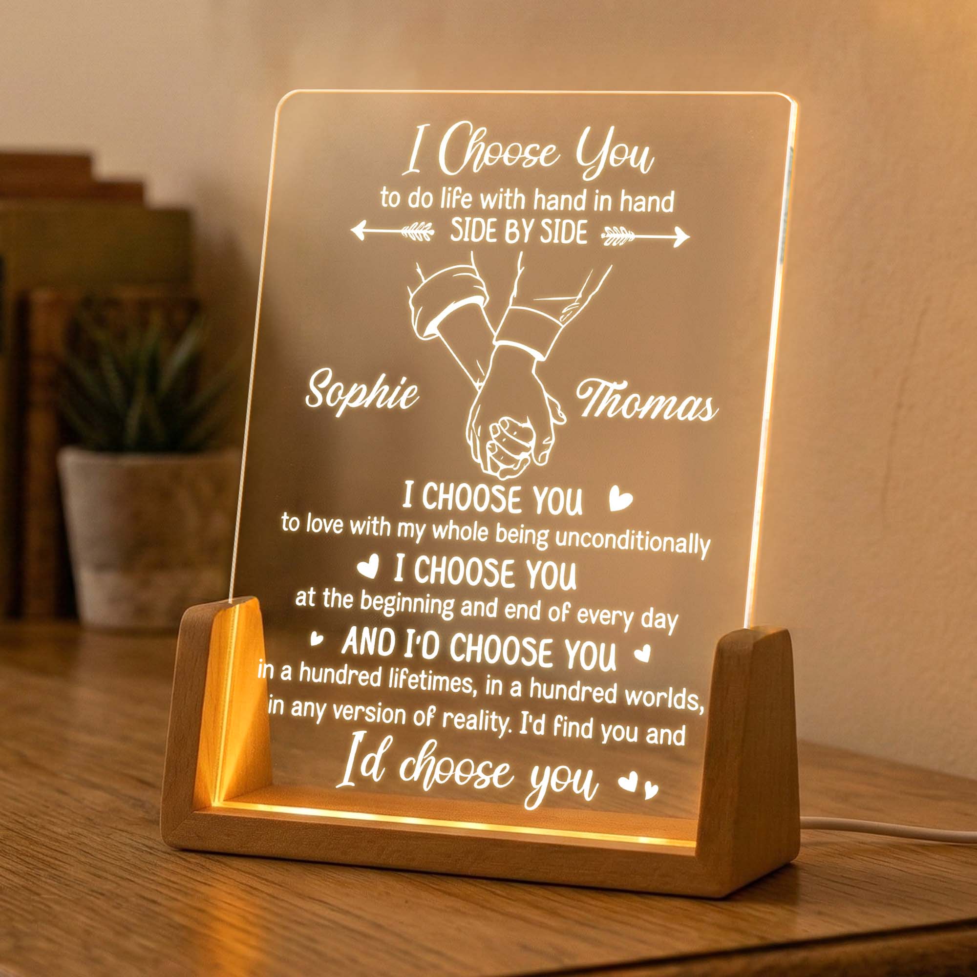 I Choose You To Do Life With Hand In Hand - Personalized Night Light