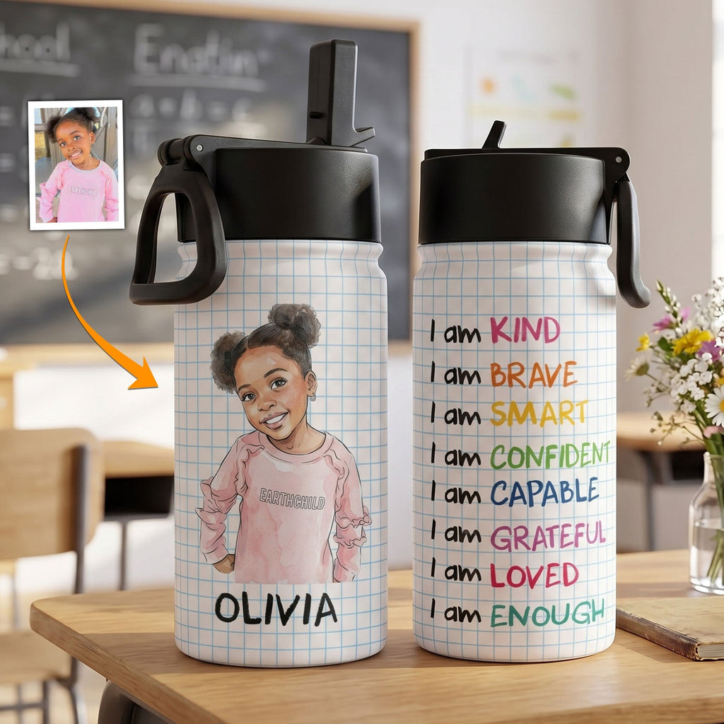 I Am Kind Affirmation Watercolor Art - Personalized Water Bottle