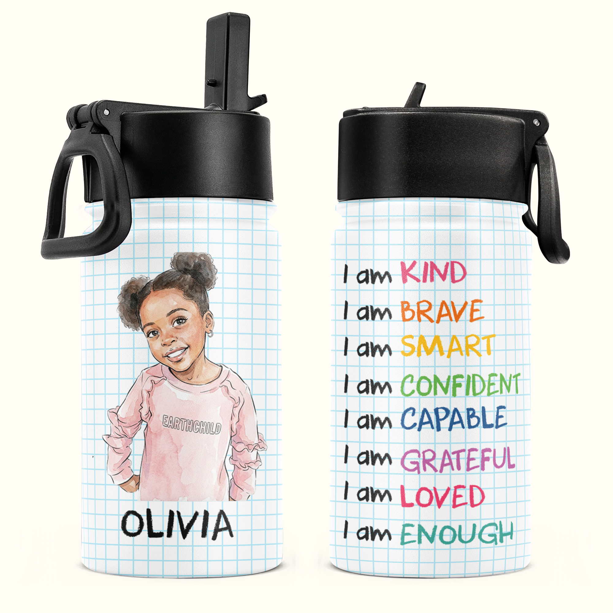 I Am Kind Affirmation Watercolor Art - Personalized Water Bottle