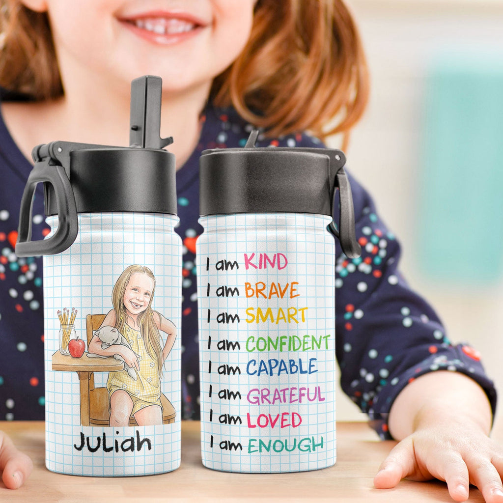 I Am Kind Affirmation Watercolor Art - Personalized Water Bottle