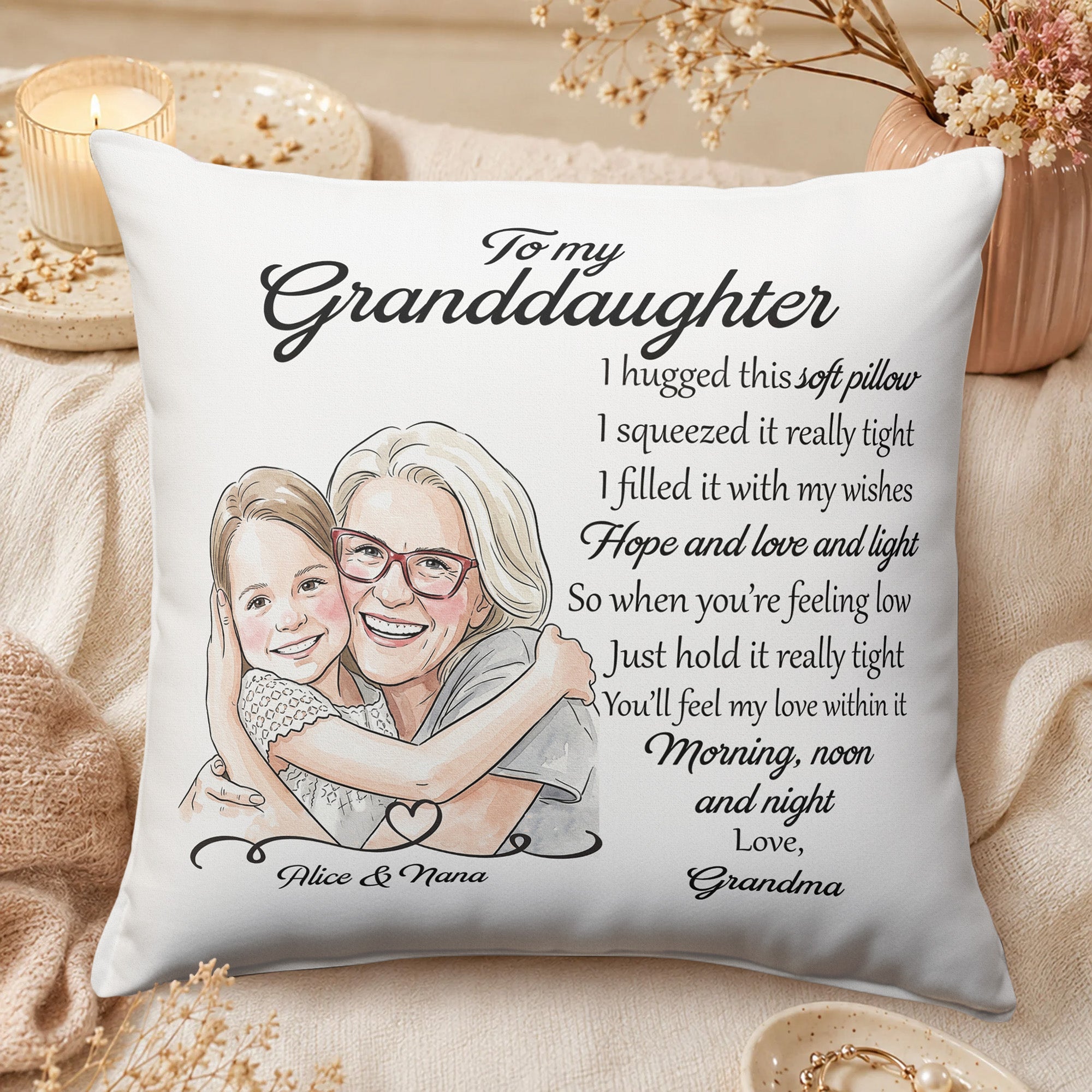 I Love You Daughter Granddaughter Custom Photo Watercolor - Personalized Pillow
