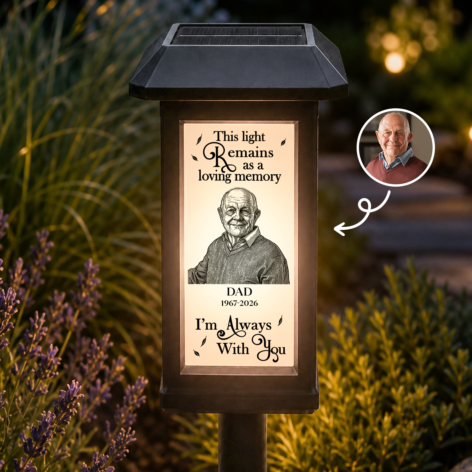 I'm Always With You Custom Photo Sketch Line Art - Personalized Solar Garden Light