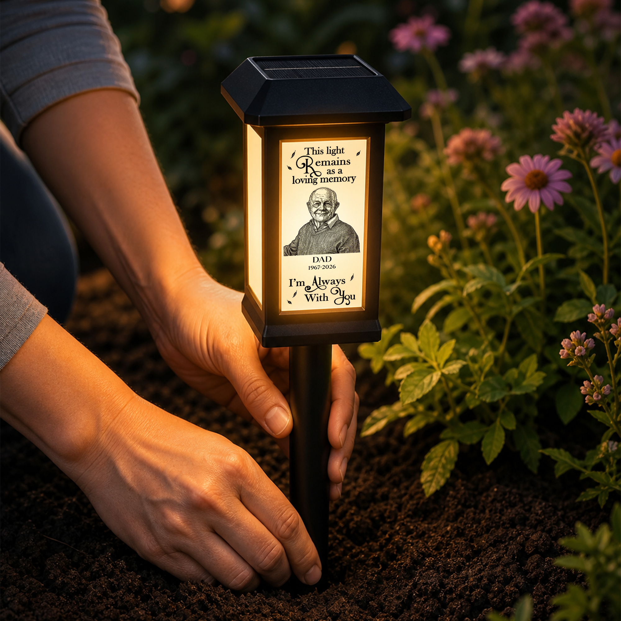 I'm Always With You Custom Photo Sketch Line Art - Personalized Solar Garden Light