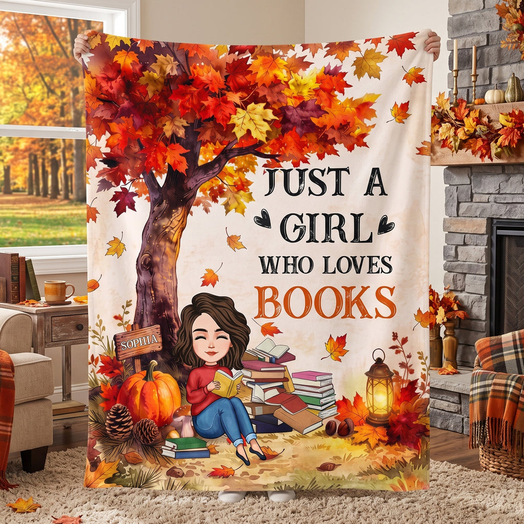 Just A Girl Who Loves Books Fall Gift For Daughter Gift For Her - Personalized Blanket