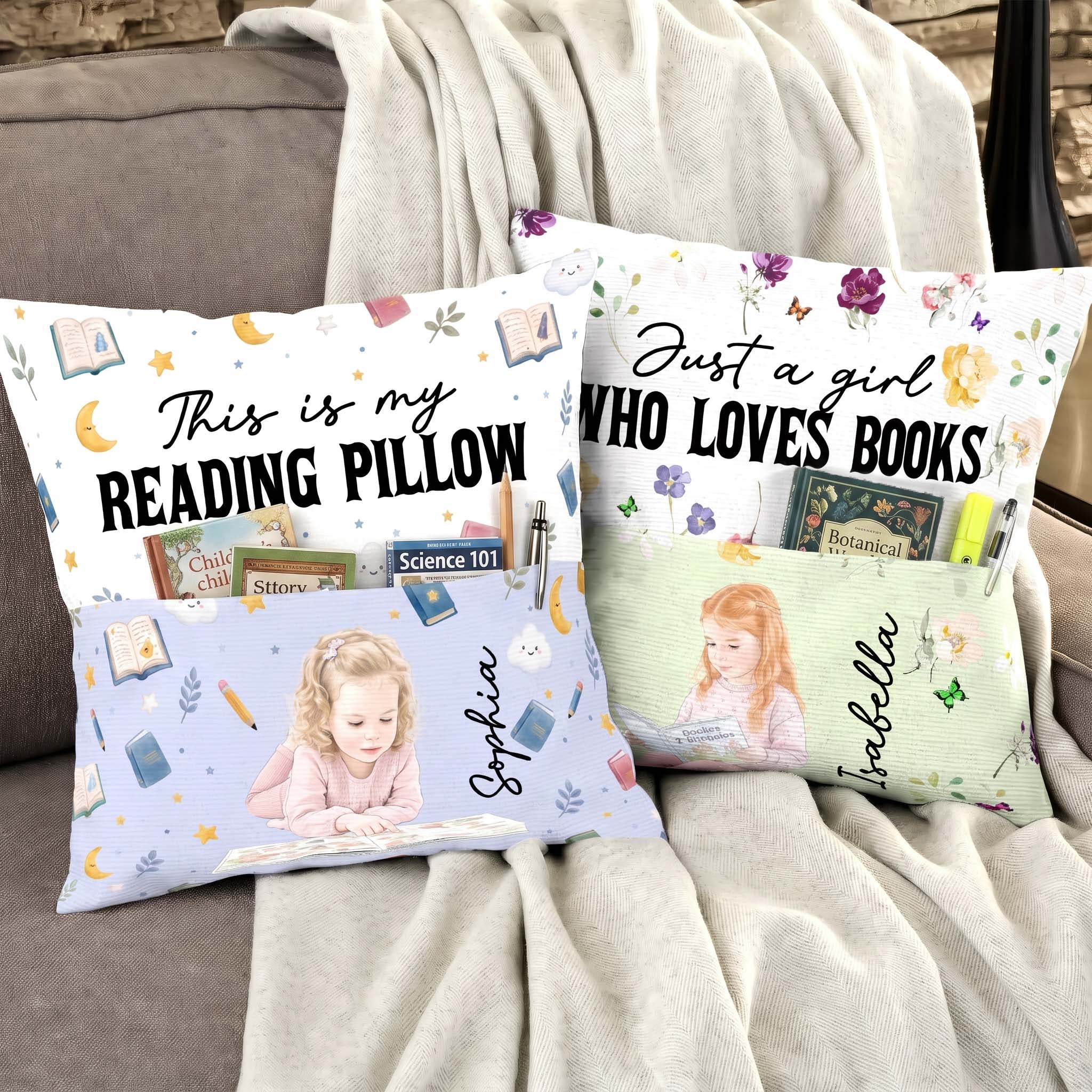 Just A Girl Who Loves Books, Portrait Photo, Watercolor Style - Personalized Pillow