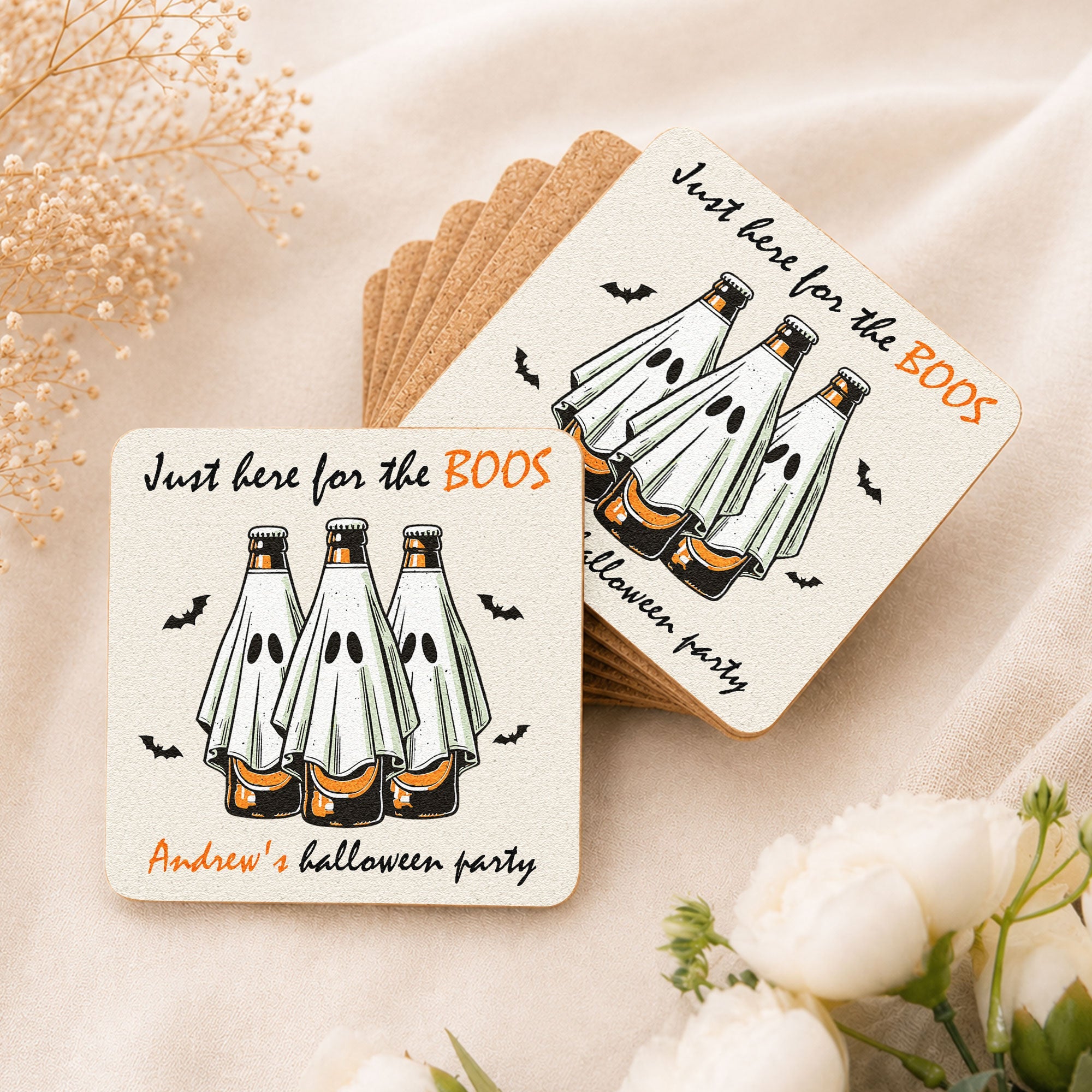 Just Here For The Boos - Personalized Coasters