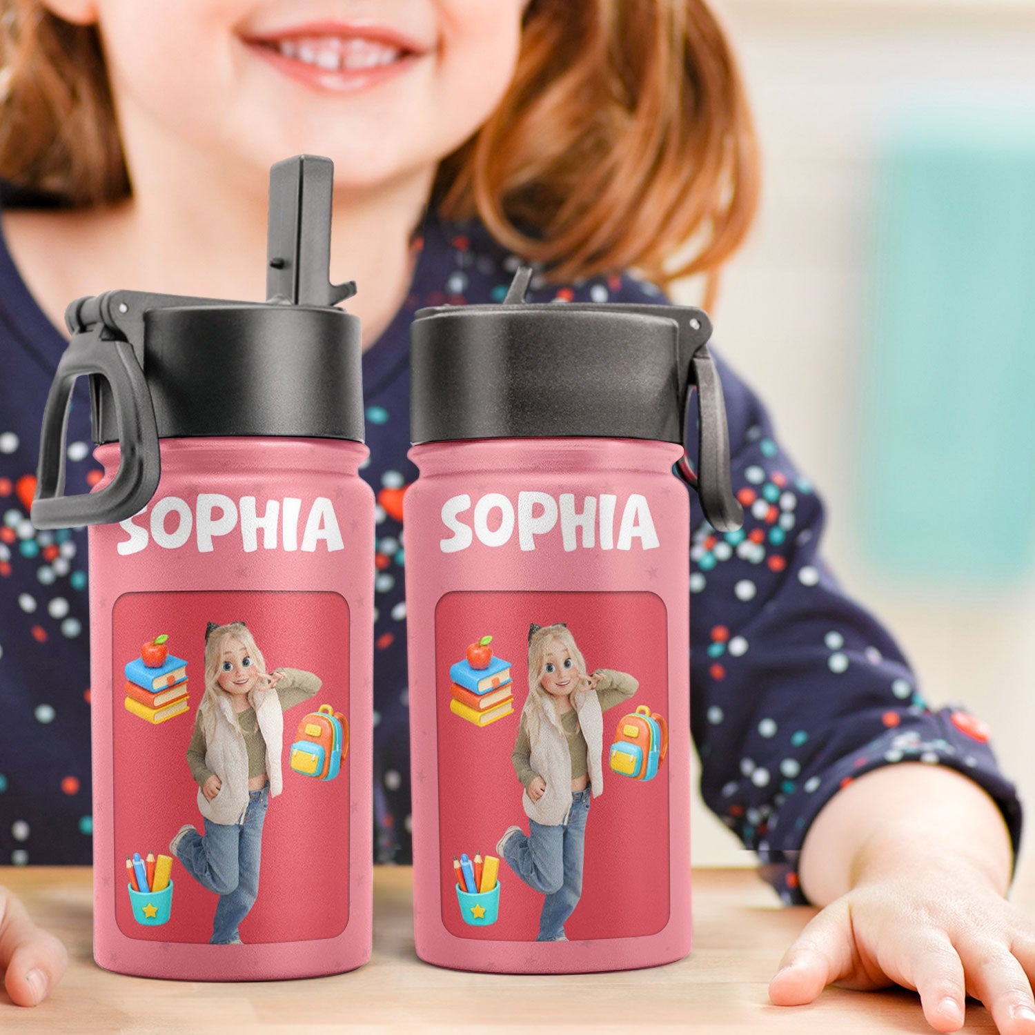 Kid Cartoon Style - Personalized Water Bottle