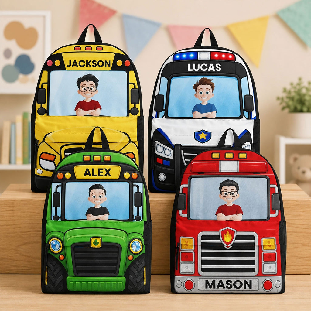 Kid Riding Car - Personalized Backpack