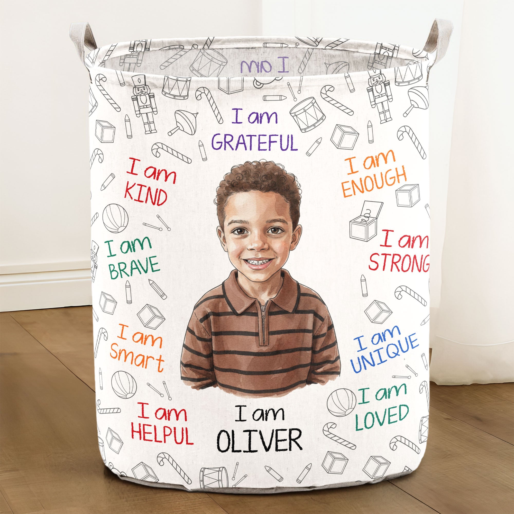 Kid Affirmations I Am Kind Smart Loved Watercolor - Personalized Basket