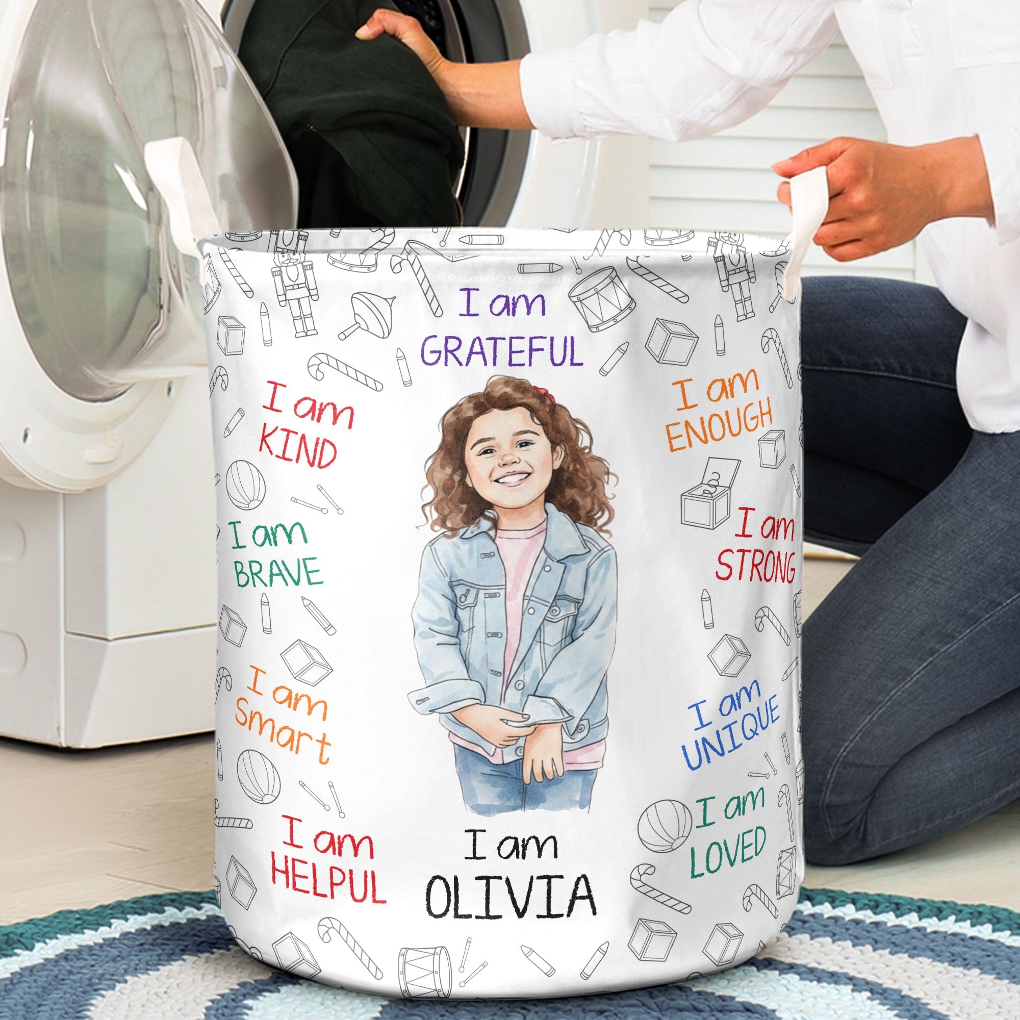 Kid Affirmations I Am Kind Smart Loved Watercolor - Personalized Basket