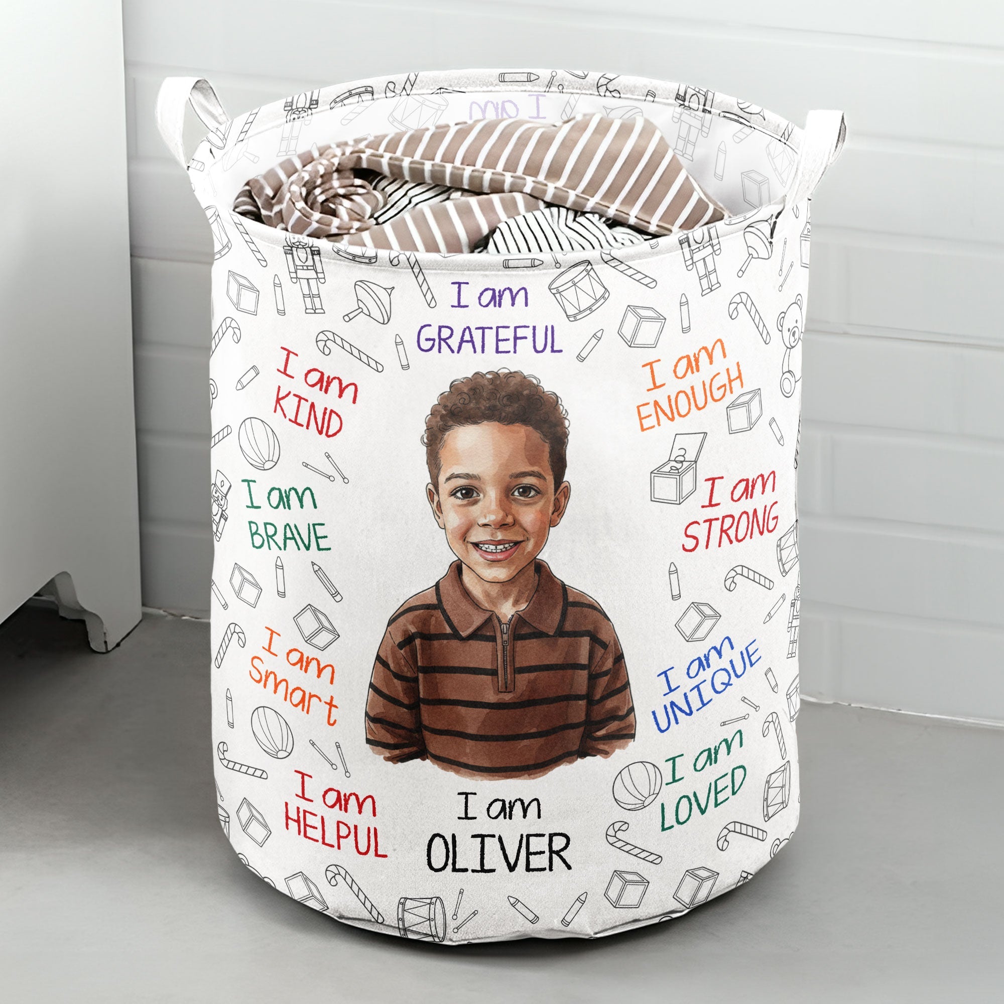 Kid Affirmations I Am Kind Smart Loved Watercolor - Personalized Basket