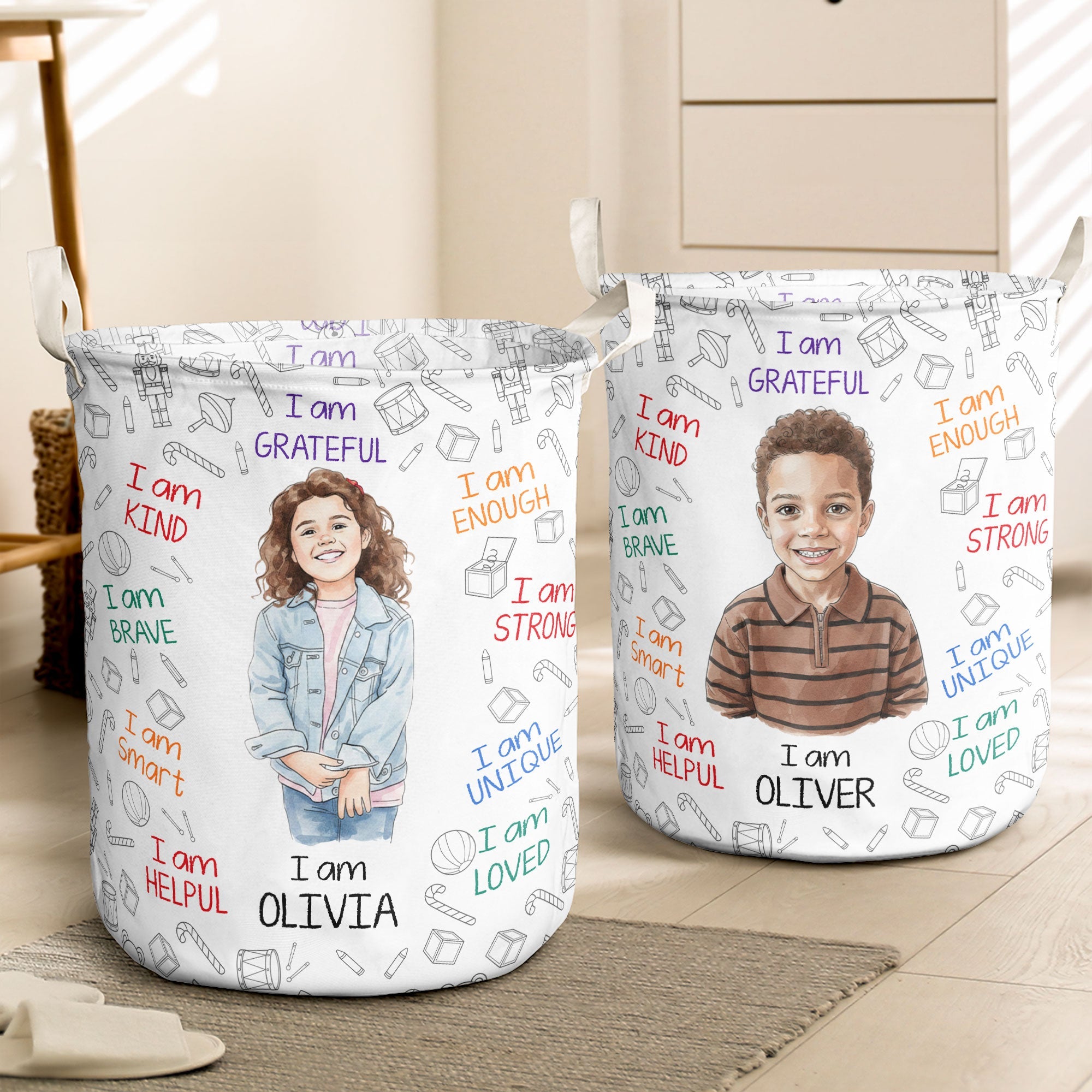 Kid Affirmations I Am Kind Smart Loved Watercolor - Personalized Basket