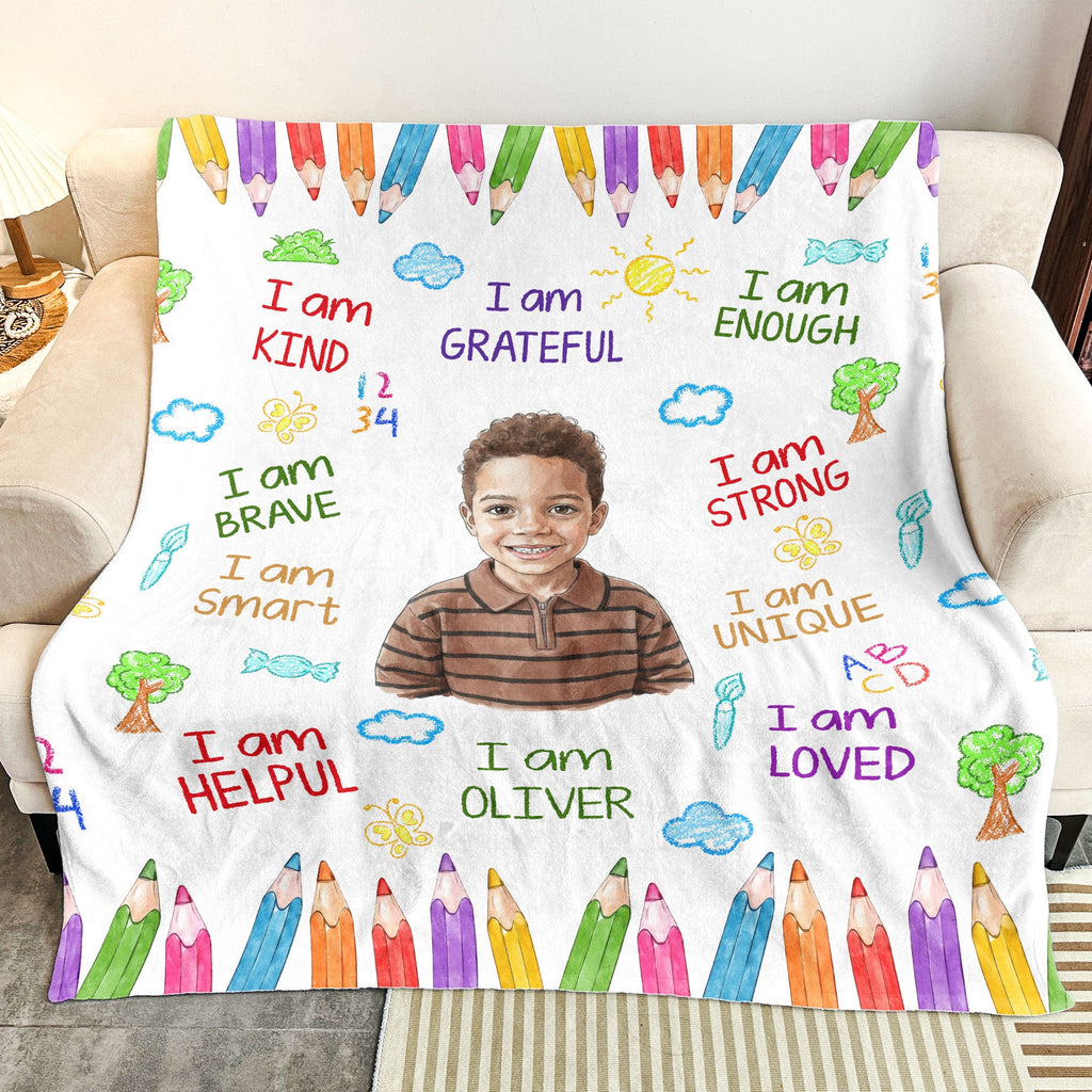 Kid Affirmations I Am Kind Smart Loved Watercolor - Personalized Blanket