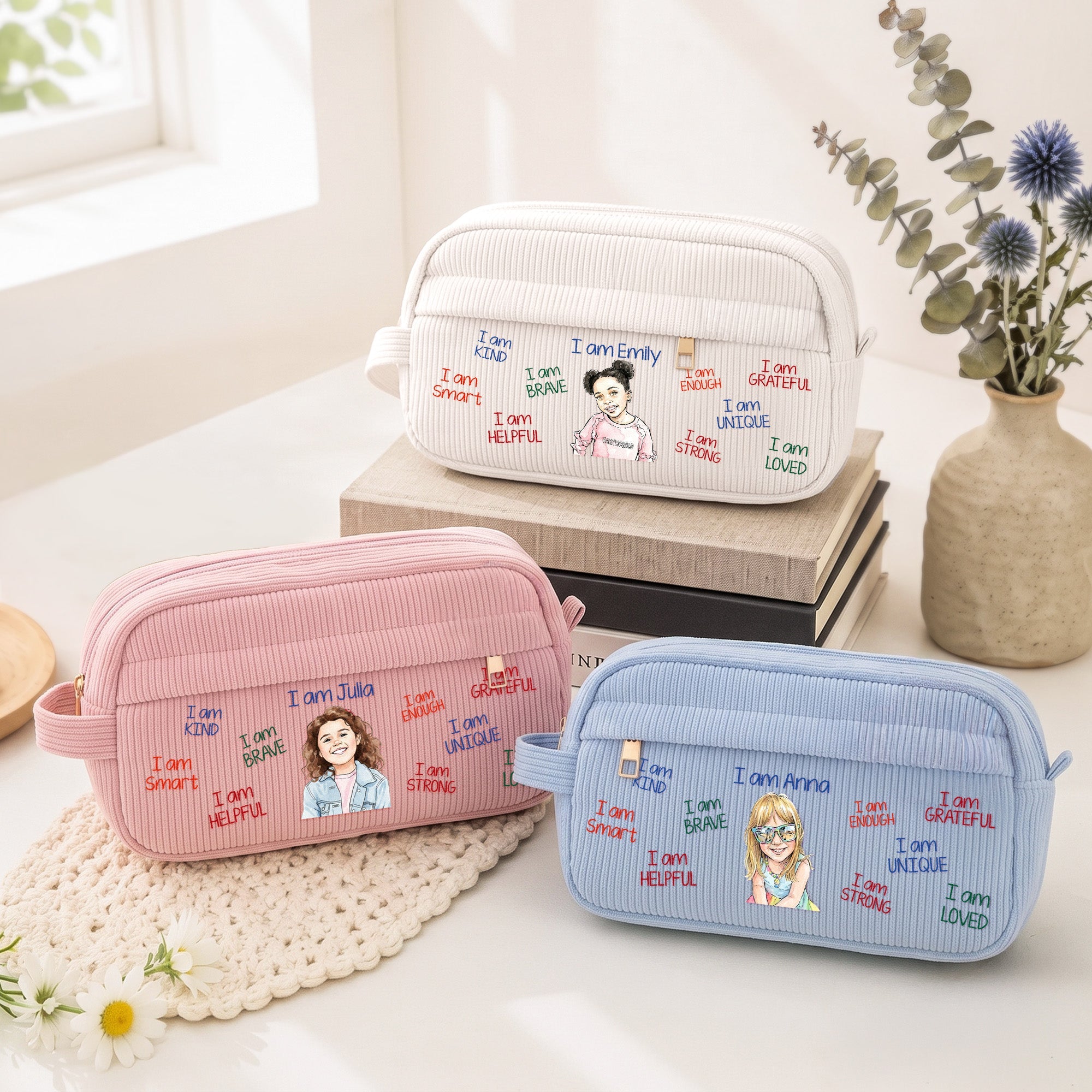 Kid Affirmations I Am Kind Smart Loved Watercolor - Personalized Pencil Case