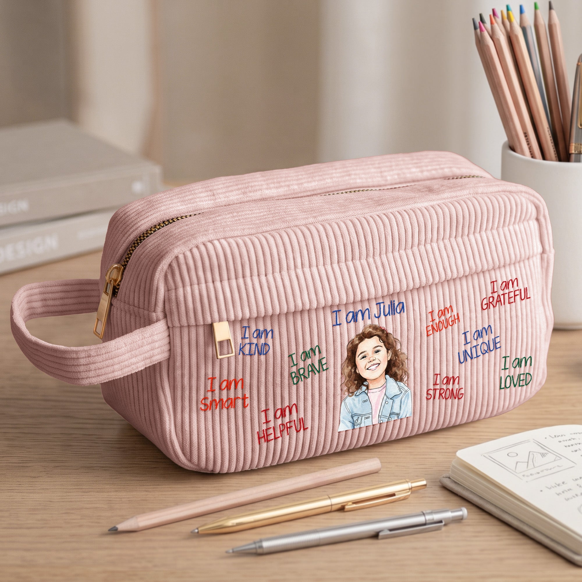 Kid Affirmations I Am Kind Smart Loved Watercolor - Personalized Pencil Case