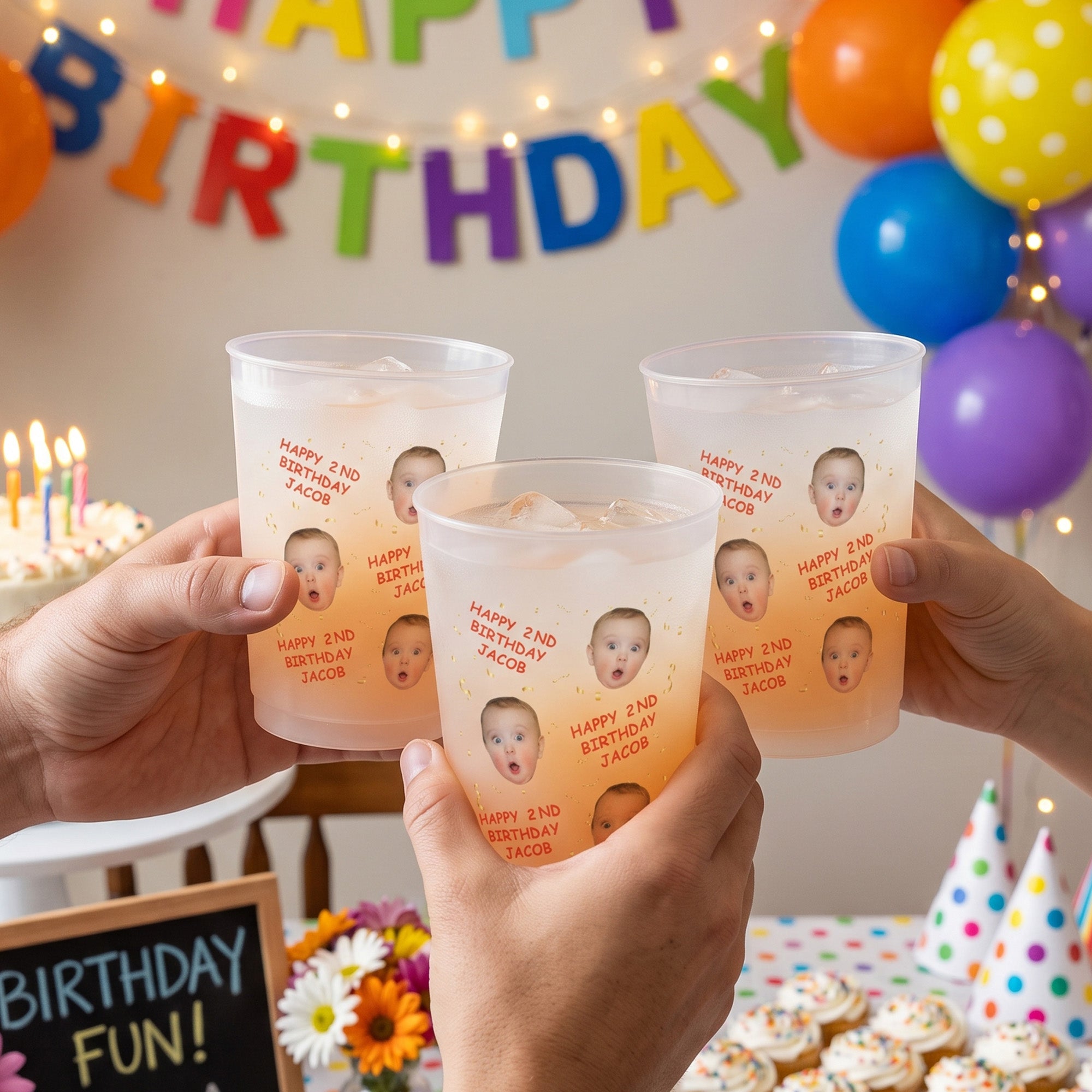 Kid Birthday Party Favors Cup, Family Birthday - Custom Cute Face - Personalized Cups