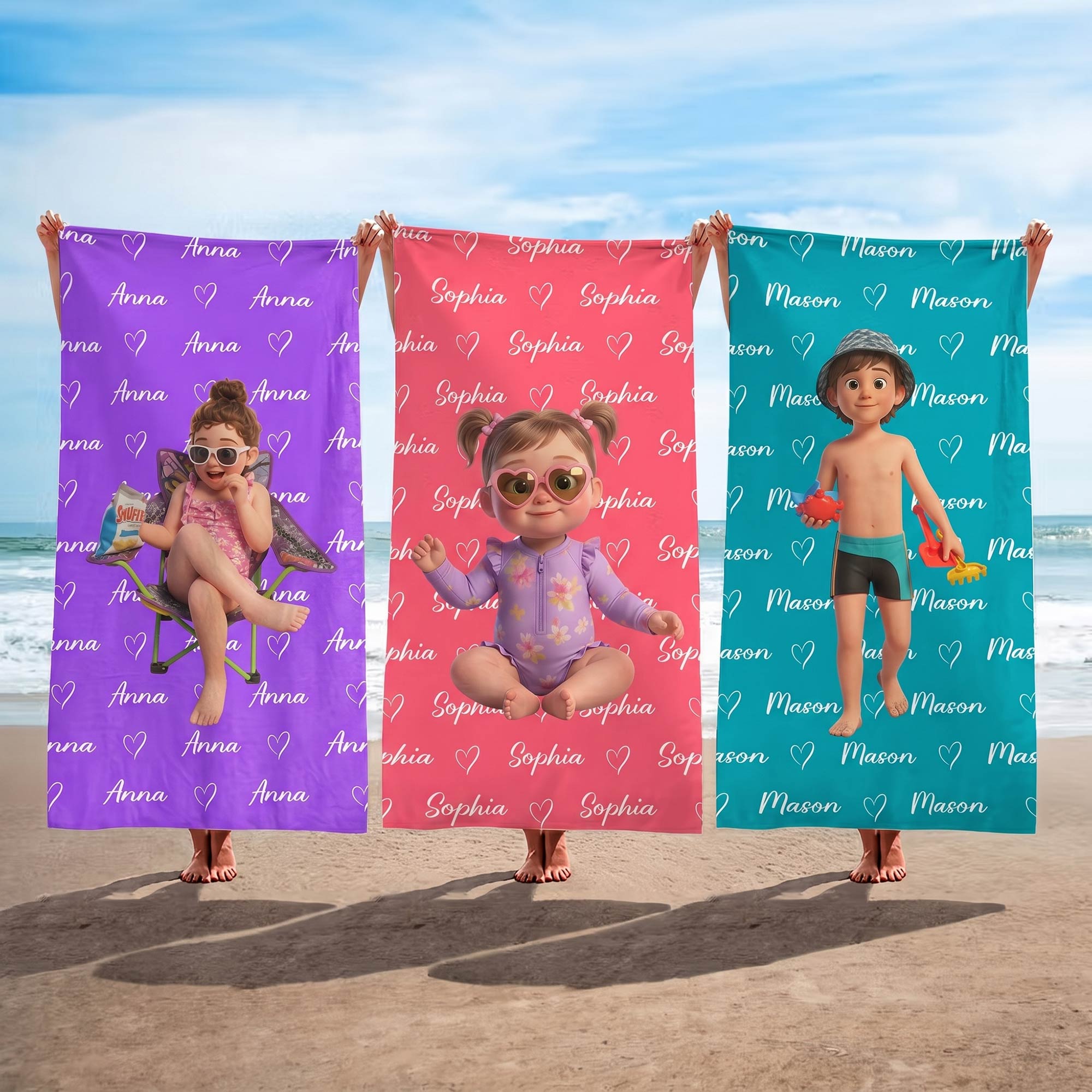 Kid Cartoon Style Custom Name - Personalized Beach Towel