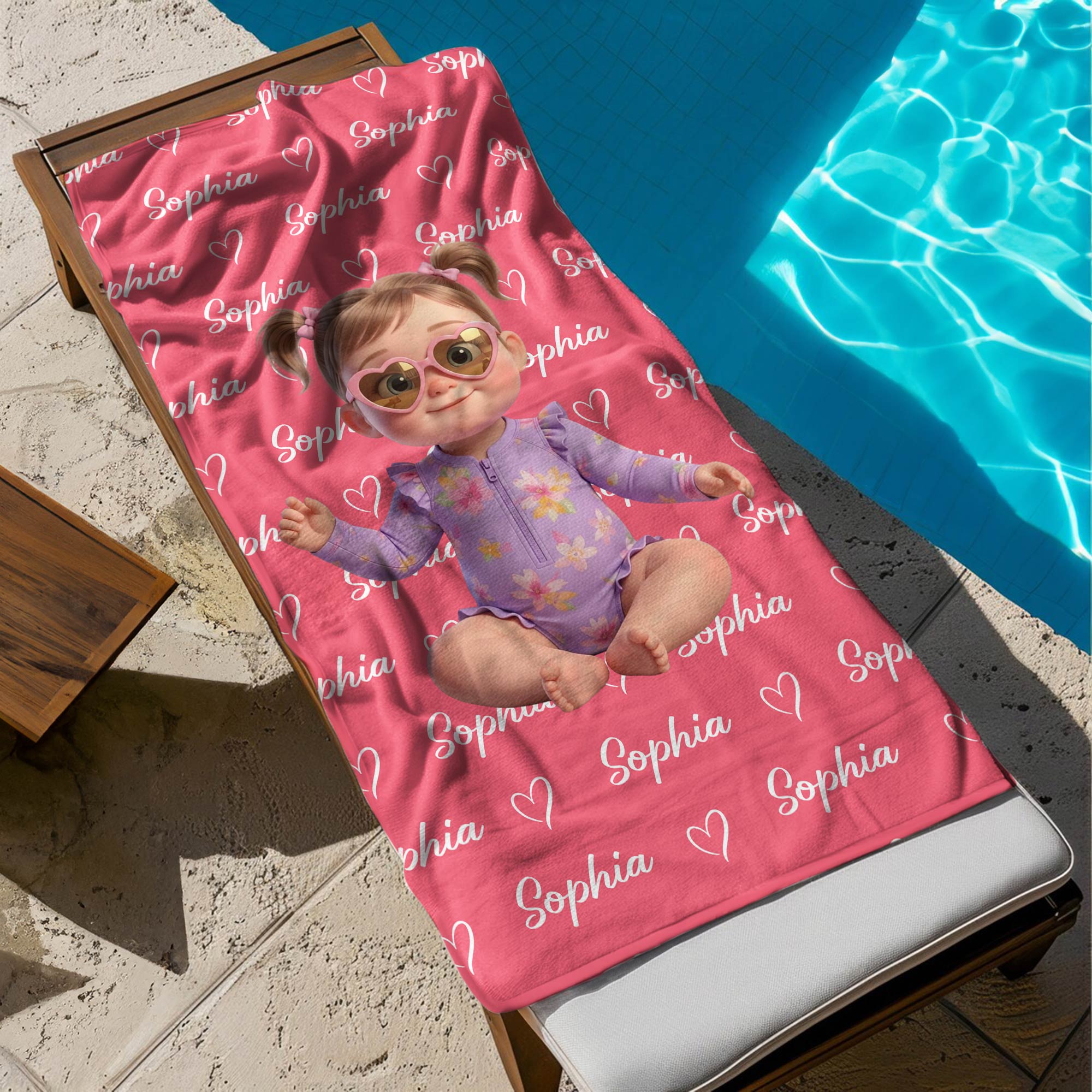 Kid Cartoon Style Custom Name - Personalized Beach Towel