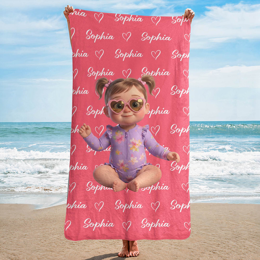 Kid Cartoon Style Custom Name - Personalized Beach Towel