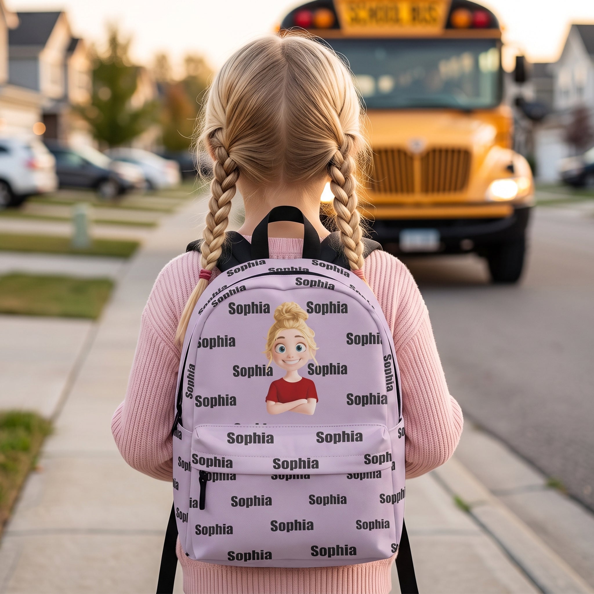 Kid Custom Name Pattern Cute Cartoon - Personalized Backpack