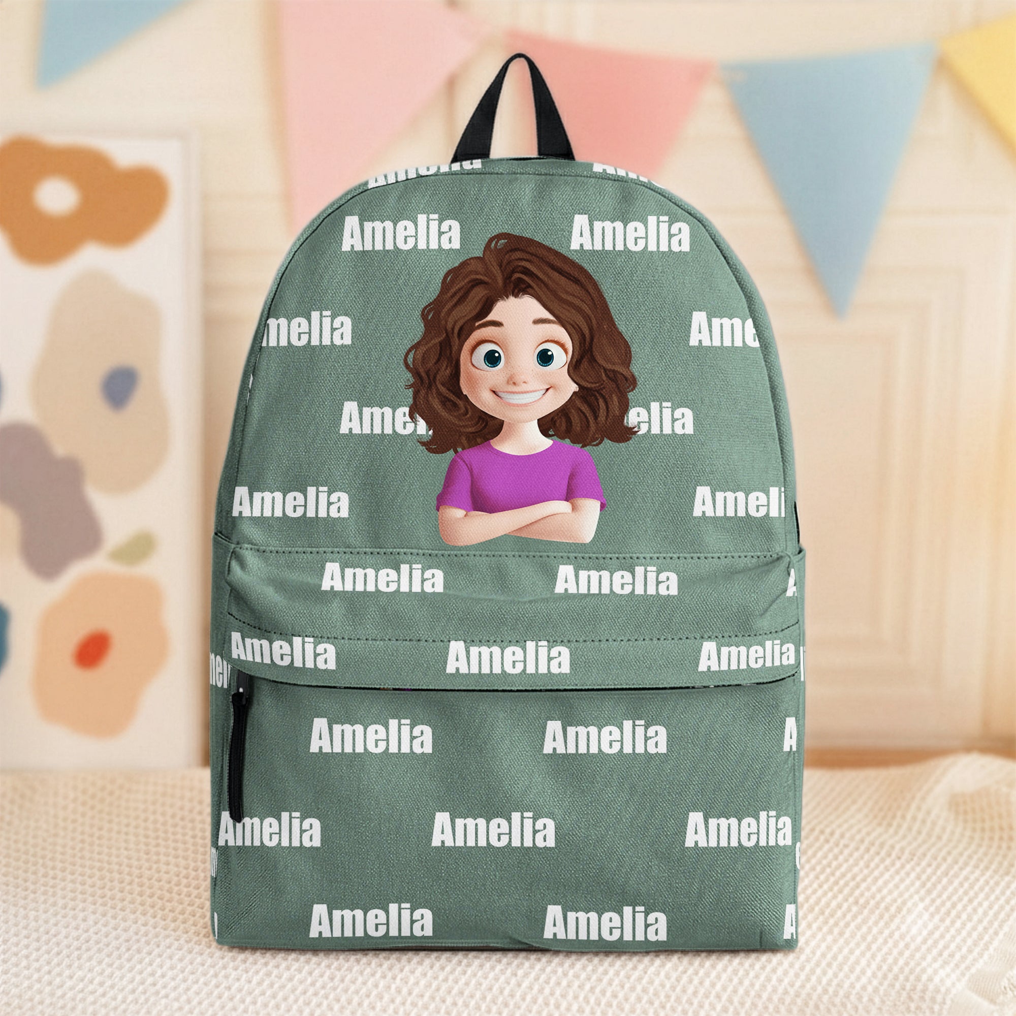 Kid Custom Name Pattern Cute Cartoon - Personalized Backpack