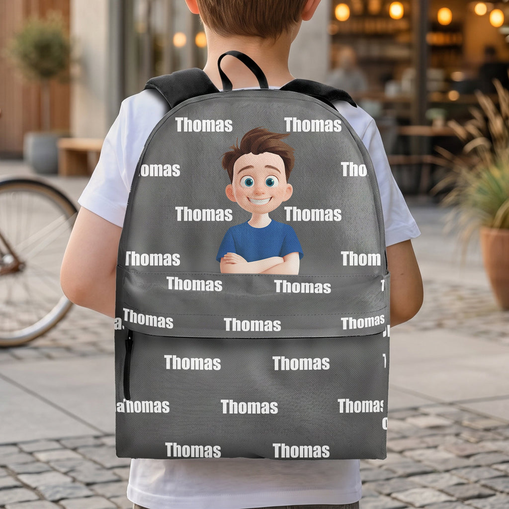 Kid Custom Name Pattern Cute Cartoon - Personalized Backpack
