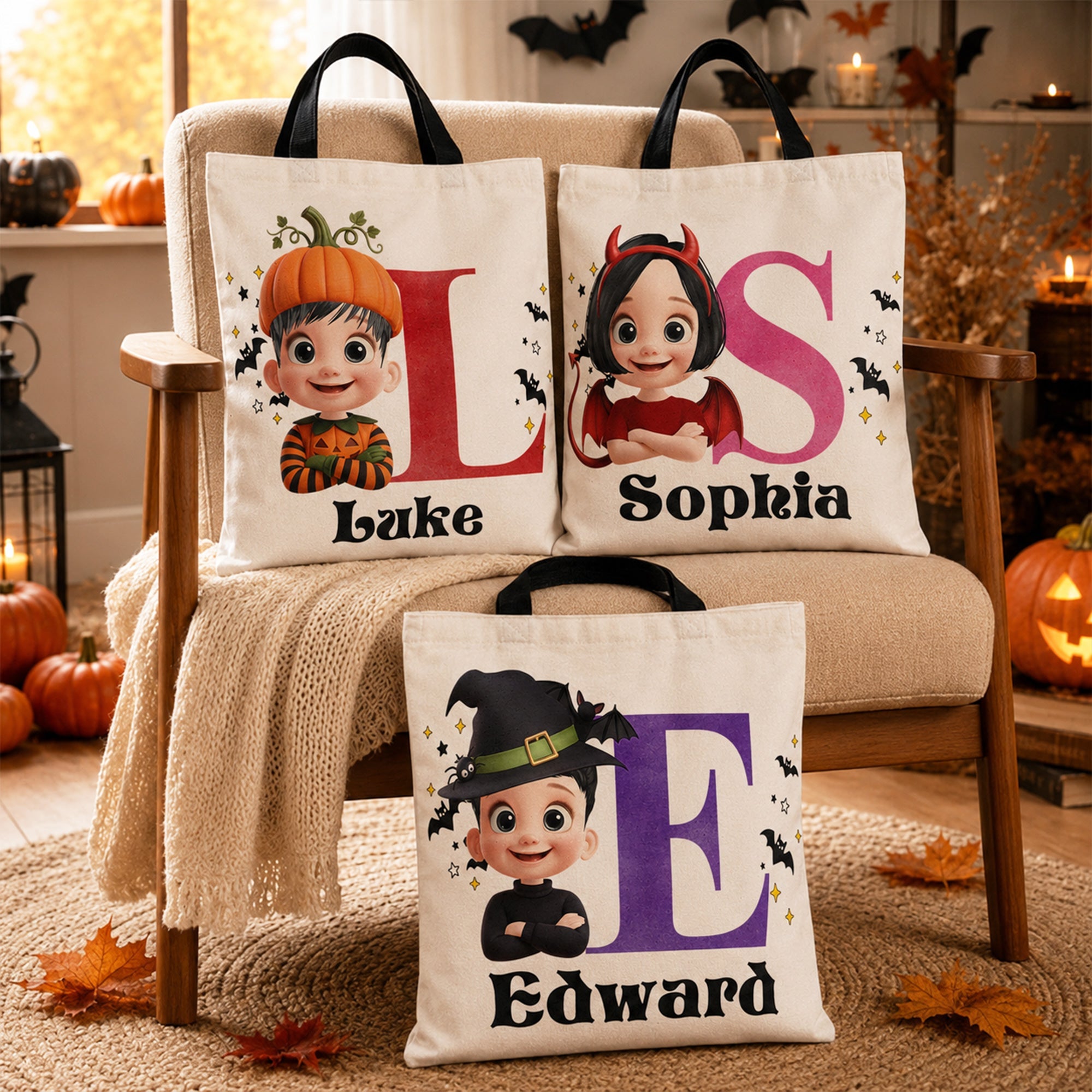 Kid Halloween Character Trick Or Treat - Personalized Tote Bag