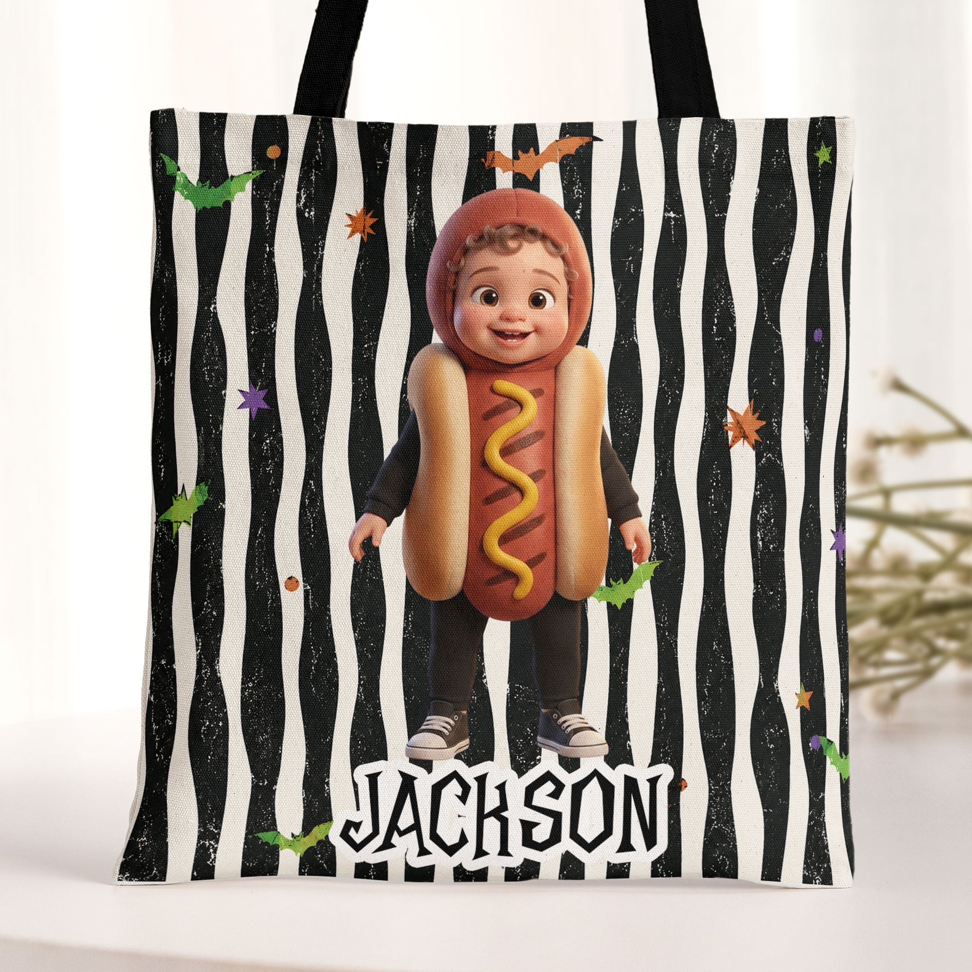 Kid Halloween Custom Cartoon Character Trick Or Treat - Personalized Tote Bag