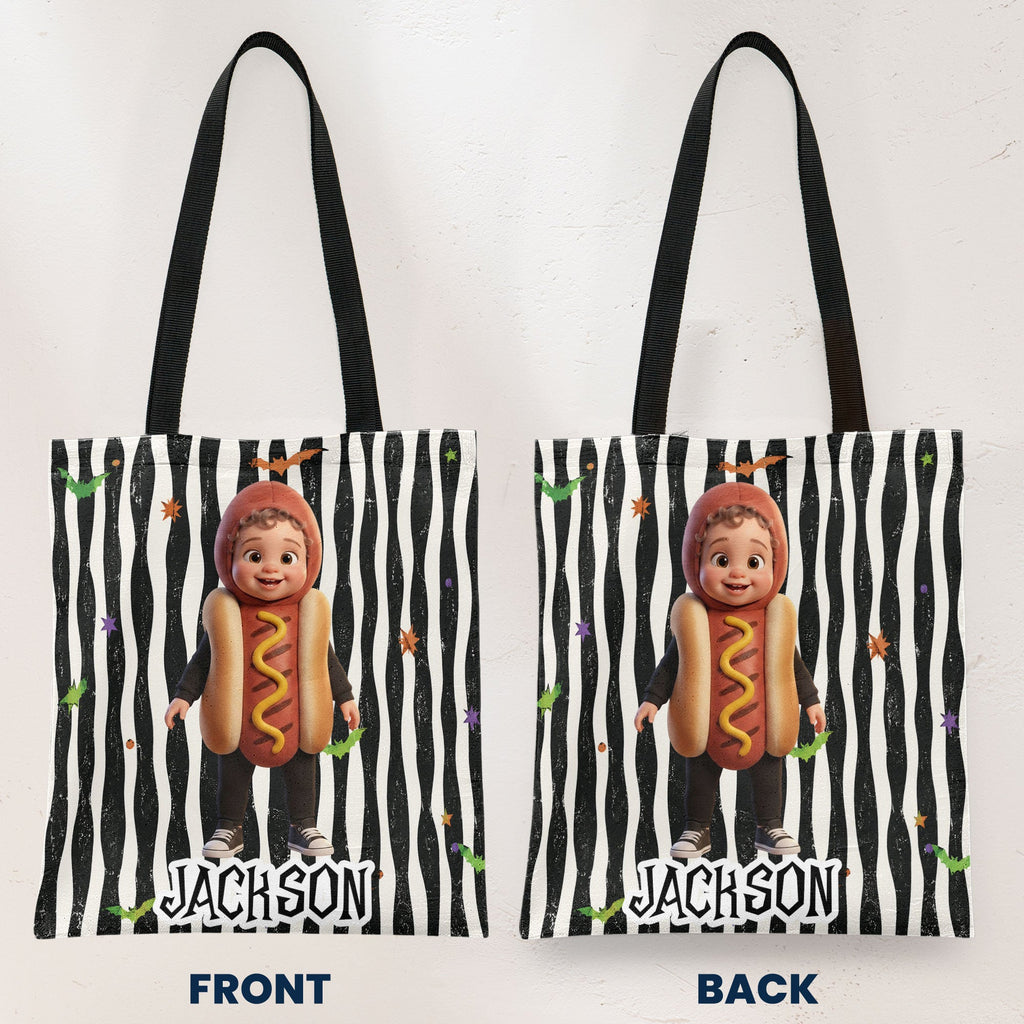 Kid Halloween Custom Cartoon Character Trick Or Treat - Personalized Tote Bag