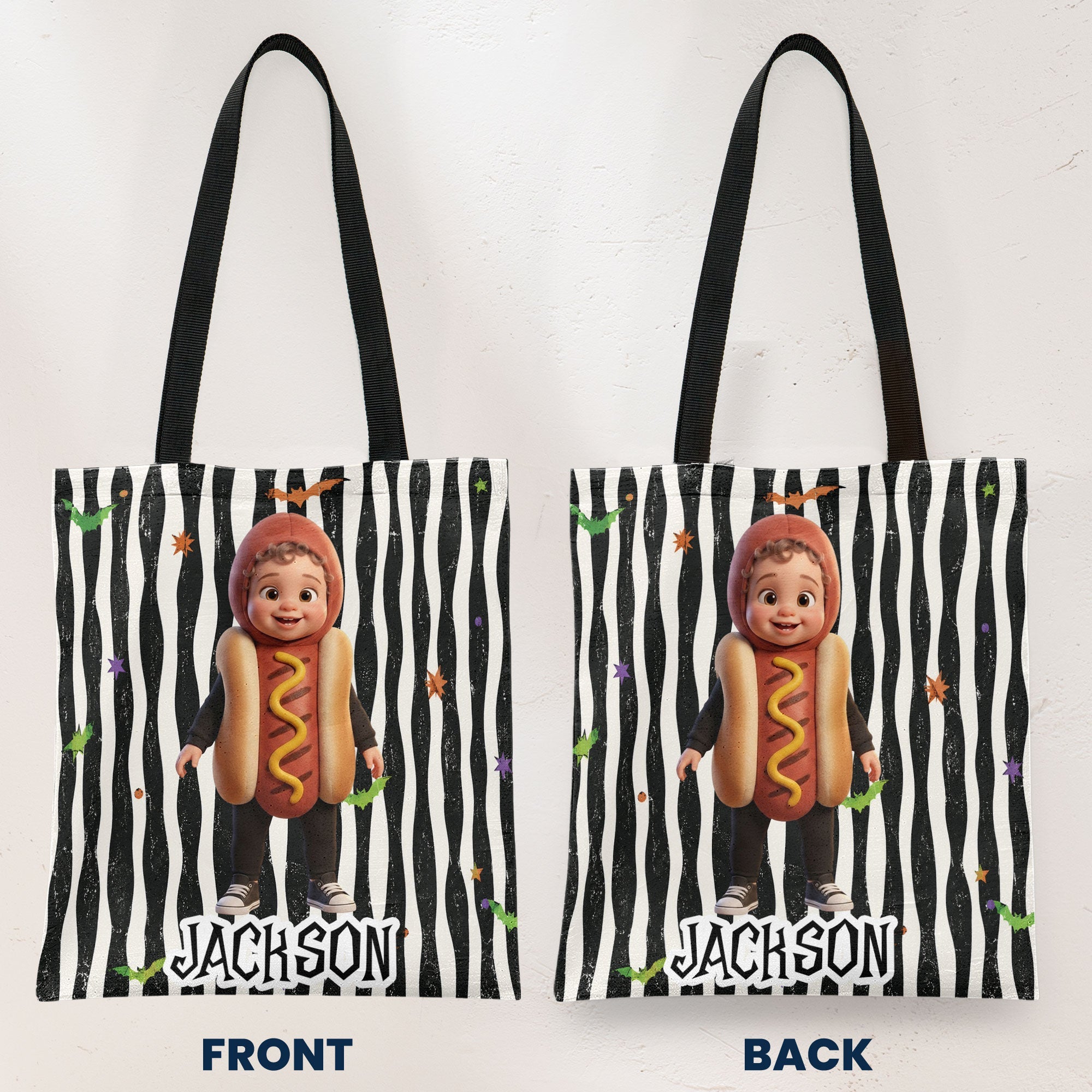 Kid Halloween Custom Cartoon Character Trick Or Treat - Personalized Tote Bag