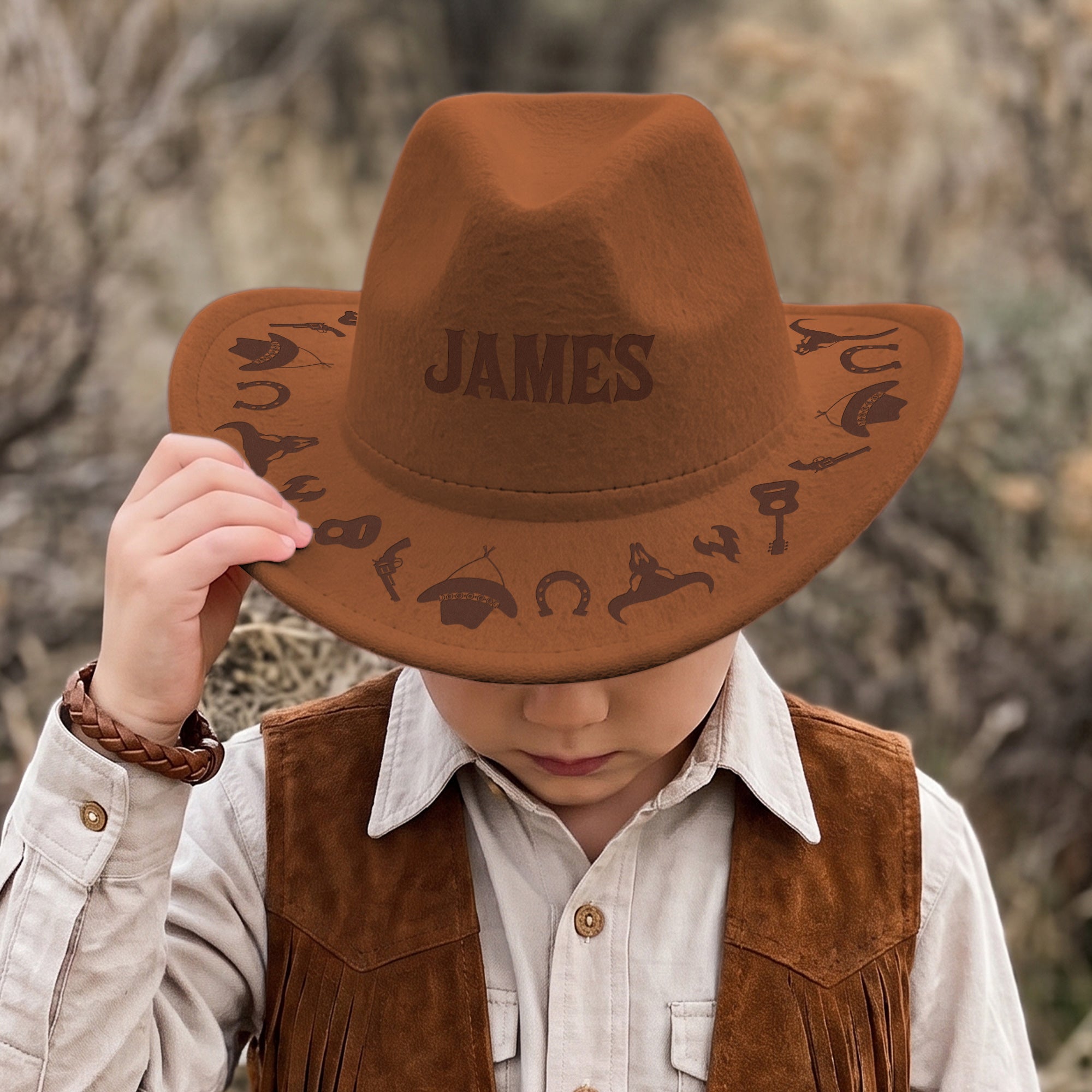Kid Western Cowboy Custom Pattern And Name - Personalized Cowboy Hat