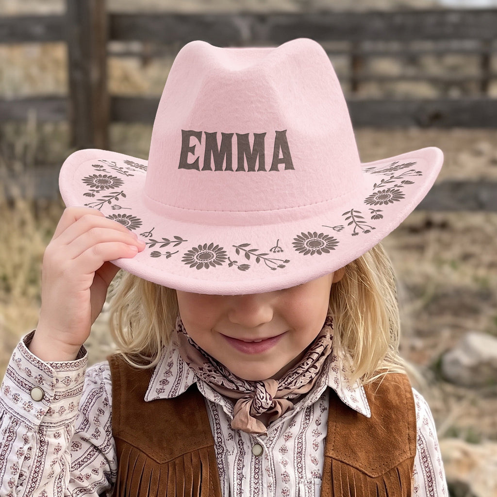 Kid Western Cowboy Custom Pattern And Name - Personalized Cowboy Hat