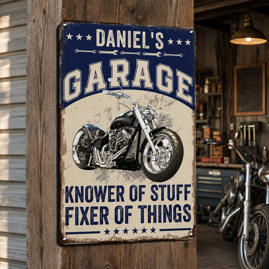 Knower Of Stuff Fixer Of Things - Custom Vintage Car, Motor - Personalized Metal Sign
