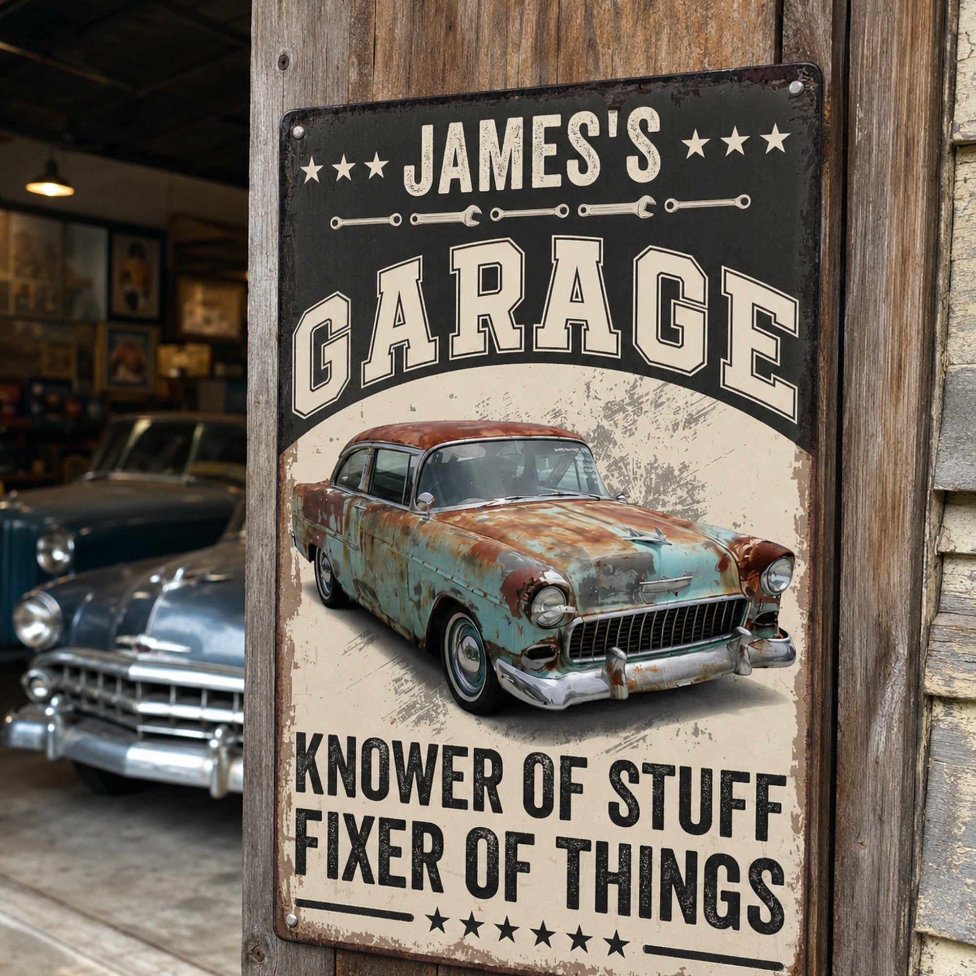 Knower Of Stuff Fixer Of Things - Custom Vintage Car, Motor - Personalized Metal Sign
