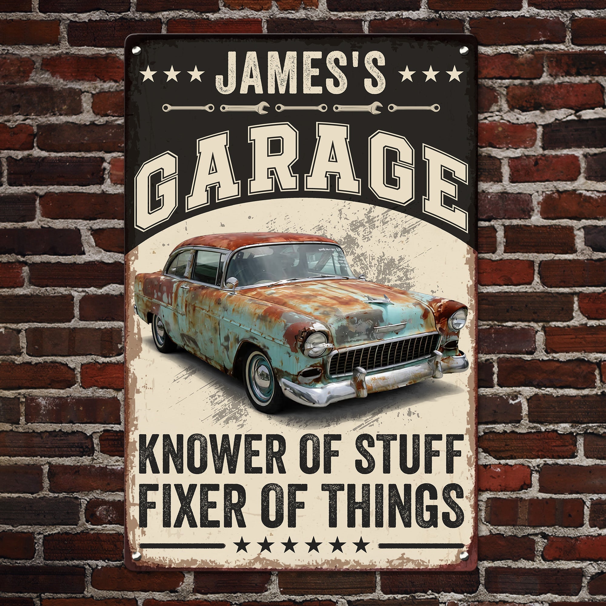 Knower Of Stuff Fixer Of Things - Custom Vintage Car, Motor - Personalized Metal Sign