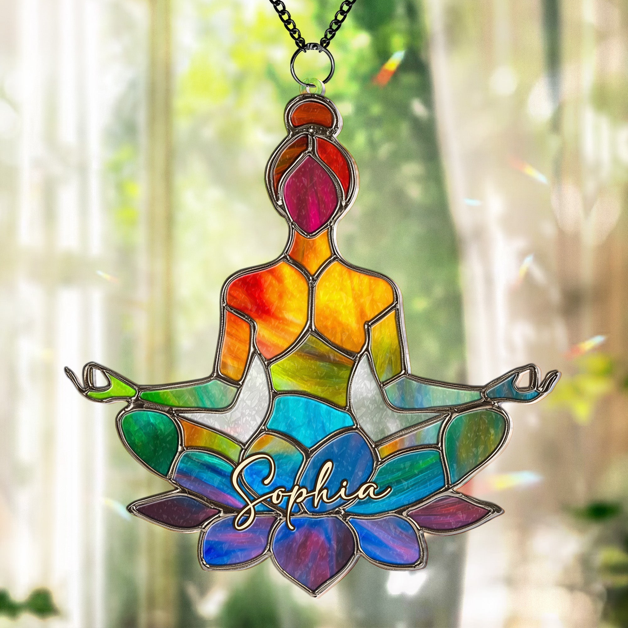 Let That Sh*t Go Colorful Yoga - Personalized Window Hanging Suncatcher