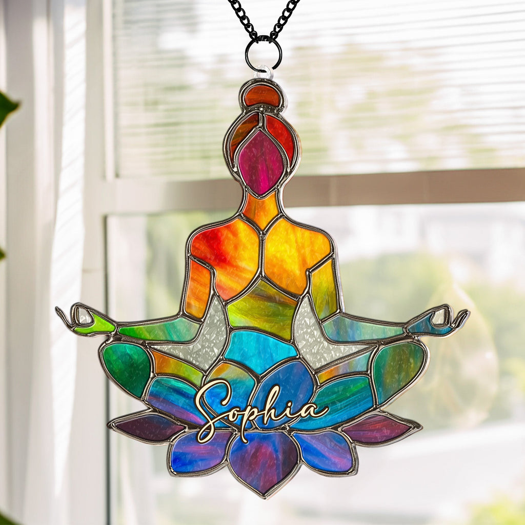 Let That Sh*t Go Colorful Yoga - Personalized Window Hanging Suncatcher