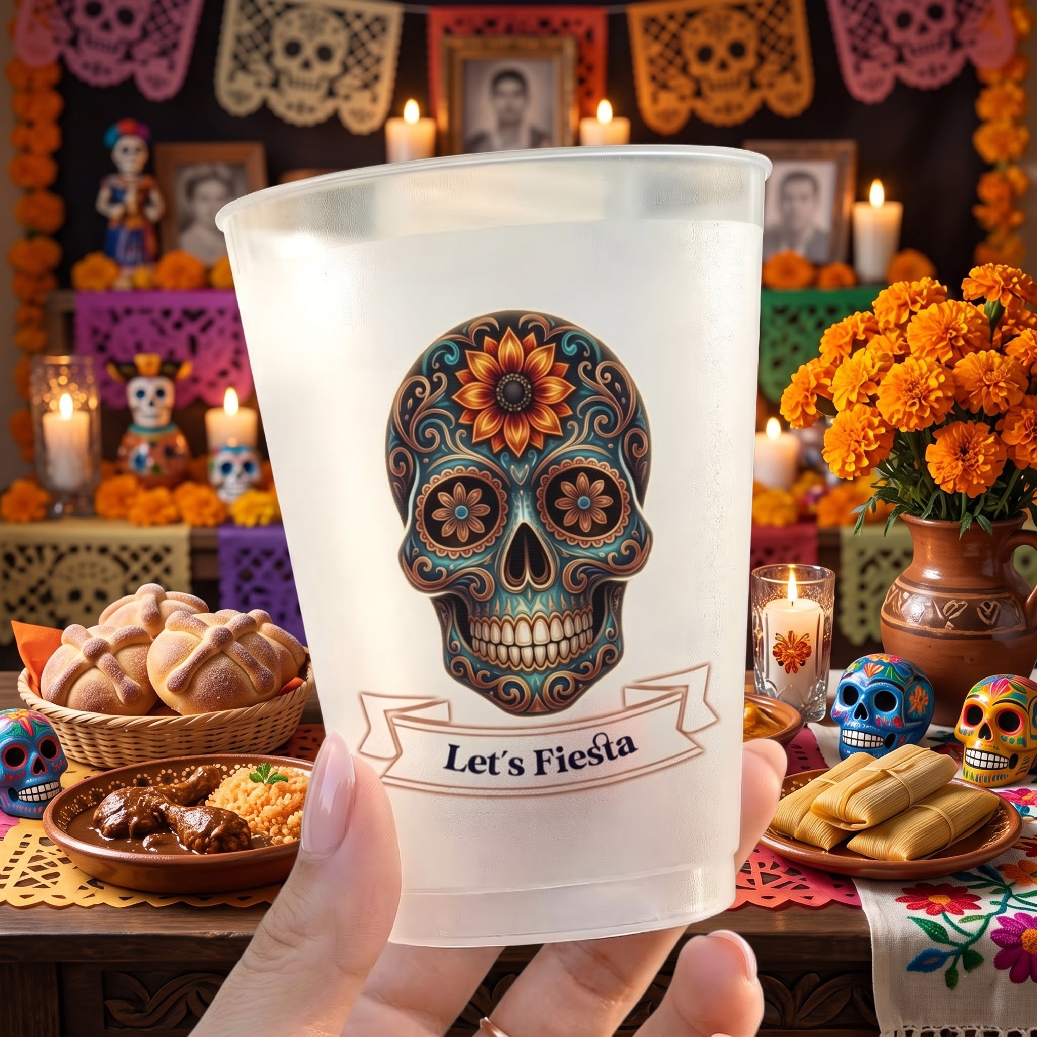 Let's Fiesta Mexican Cinco De Mayo Florals Fiesta Dia De Los Muertos - Personalized Cups
