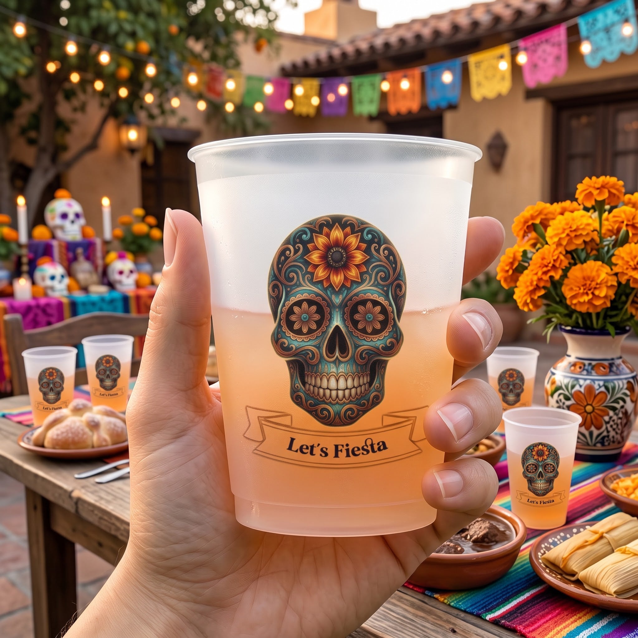 Let's Fiesta Mexican Cinco De Mayo Florals Fiesta Dia De Los Muertos - Personalized Cups