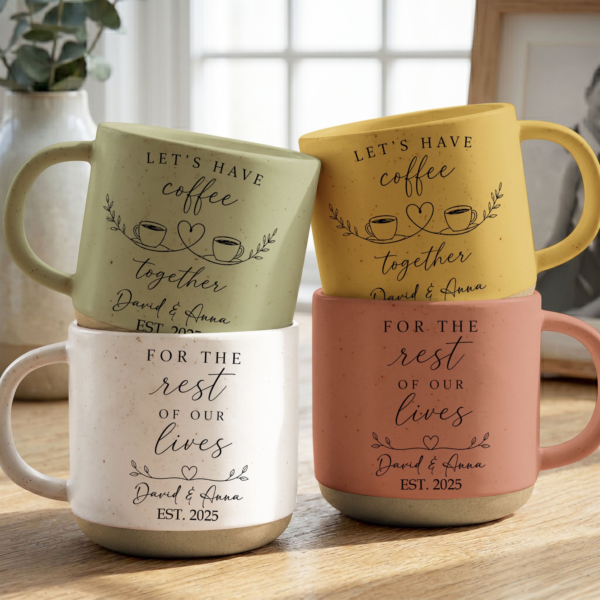 Let’s Have Coffee Together For The Rest Of Our Lives - Matching Coffee Pottery Mug For Couples - Personalized Mug