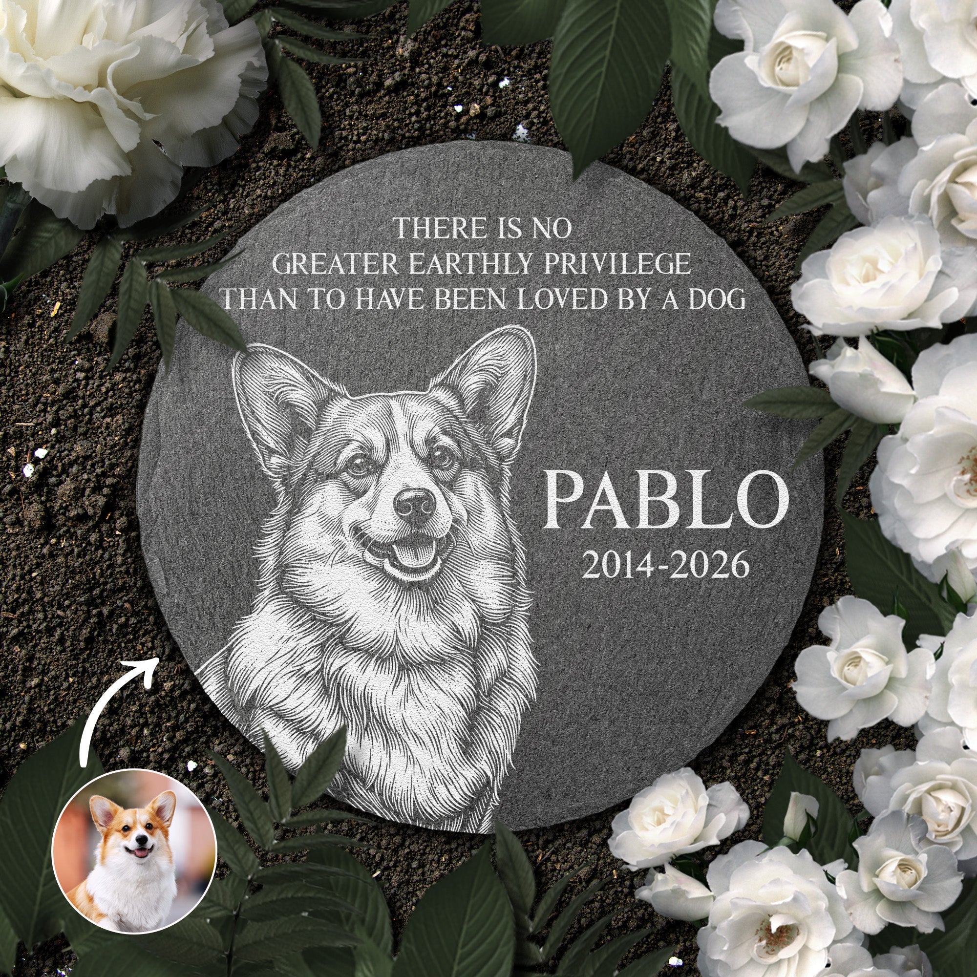 Loss Of Pet Custom Photo Sketch Line Art Memorial Gifts For Pet Owners - Personalized Garden Stone