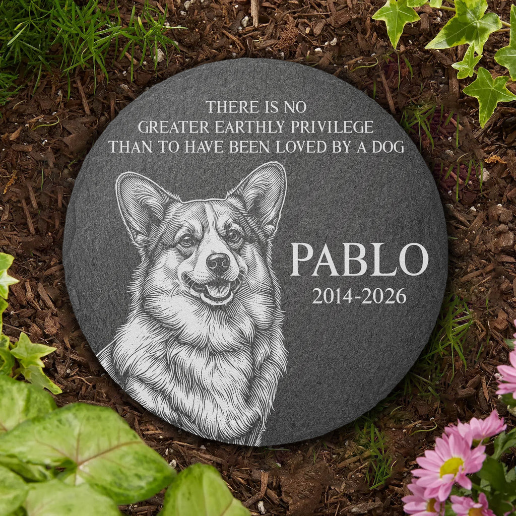 Loss Of Pet Custom Photo Sketch Line Art Memorial Gifts For Pet Owners - Personalized Garden Stone