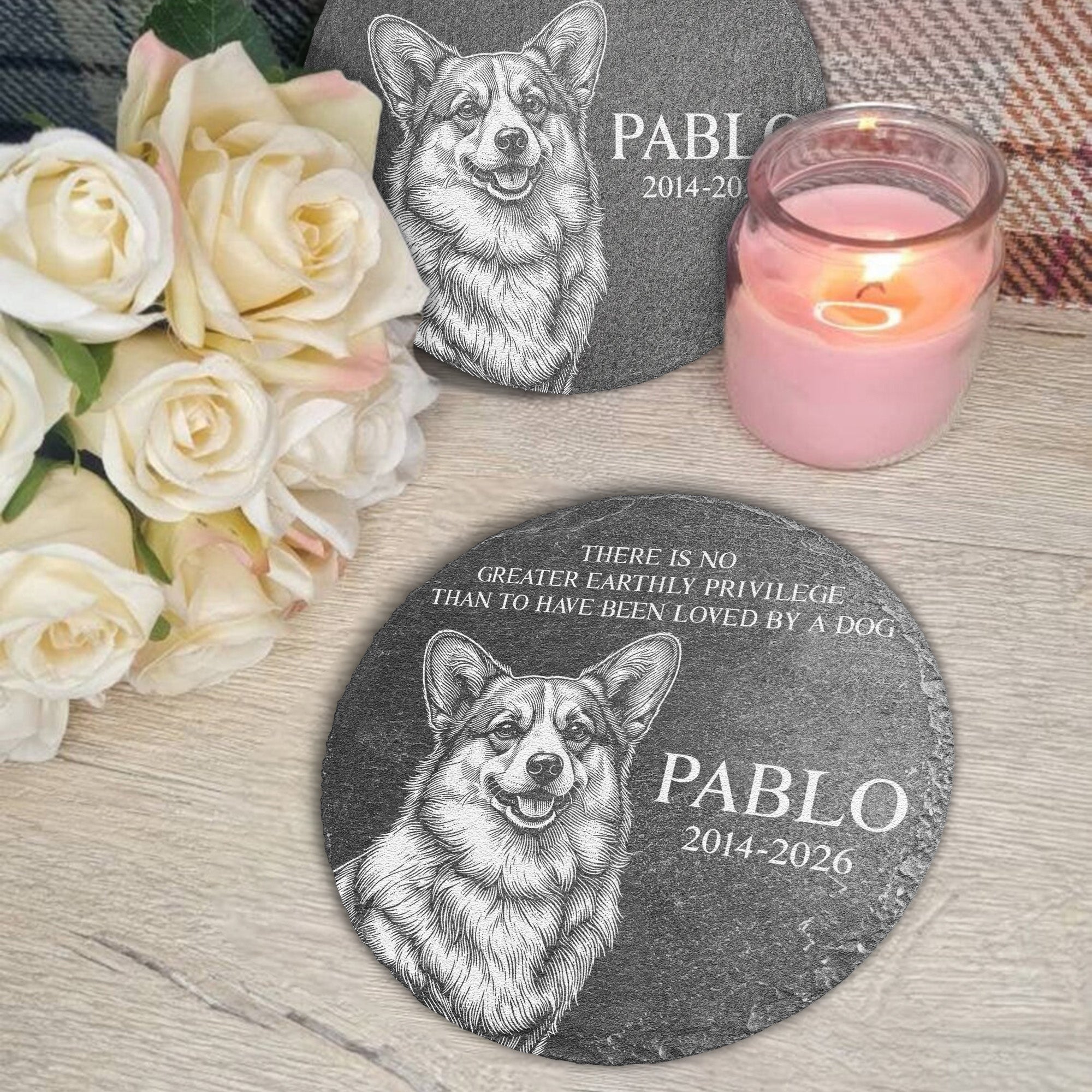 Loss Of Pet Custom Photo Sketch Line Art Memorial Gifts For Pet Owners - Personalized Garden Stone