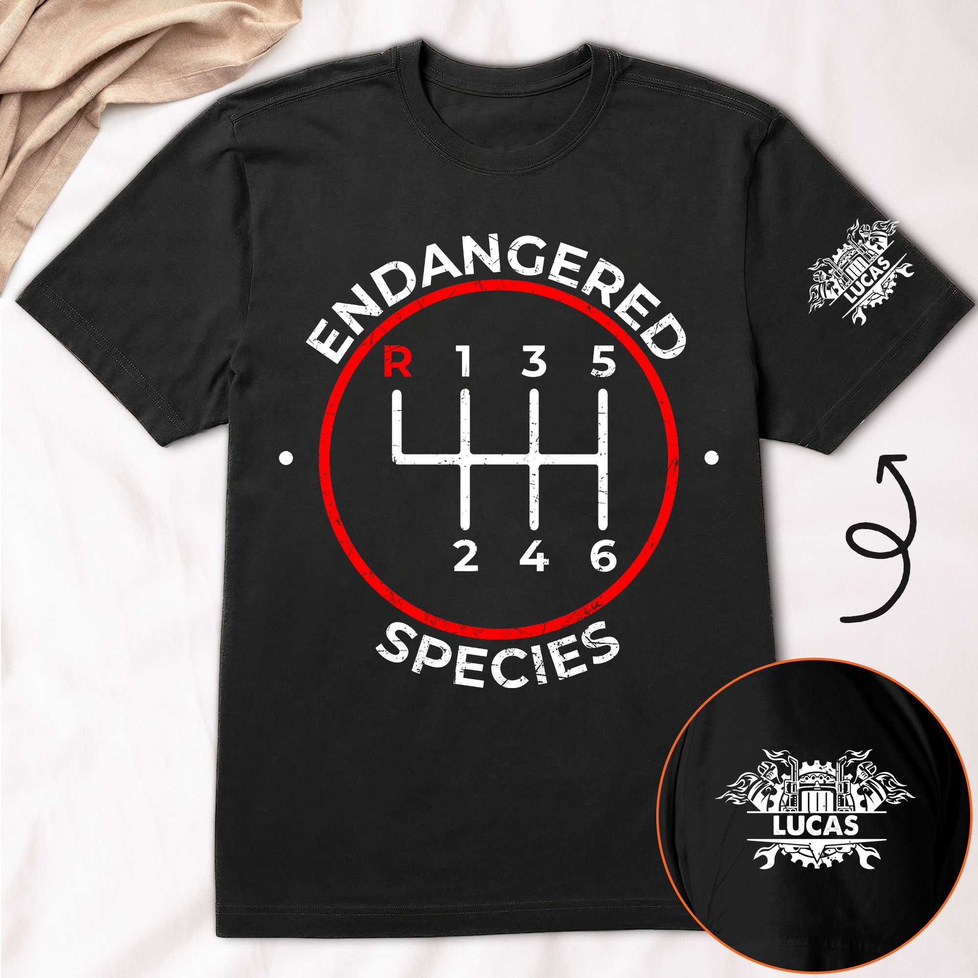 Manual Gearbox Stick Shift 6 Speed, Gifts For Car Lovers - Custom With Name On Sleeve - Personalized Shirt