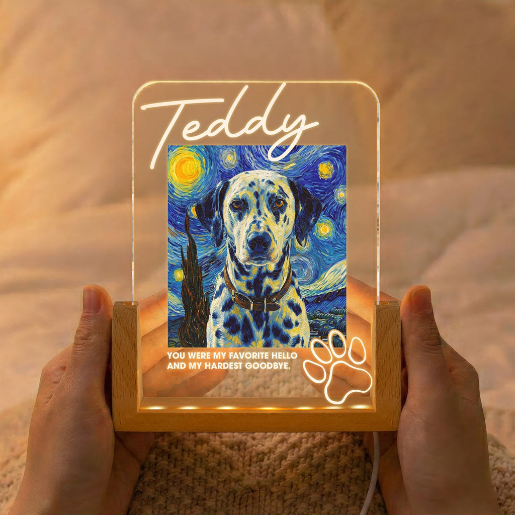Memorial Pet Van Gogh Style My Favorite Hello & Hardest Goodbye - Personalized Night Light