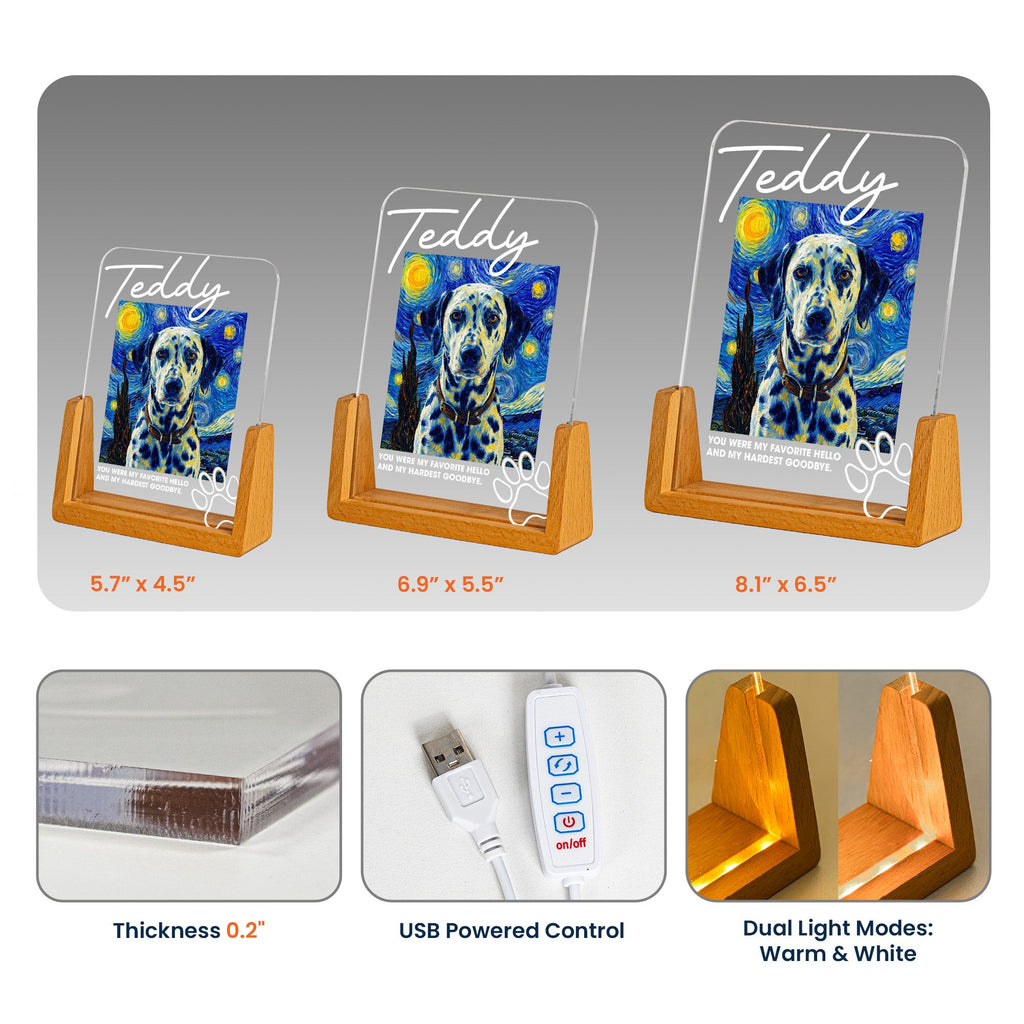 Memorial Pet Van Gogh Style My Favorite Hello & Hardest Goodbye - Personalized Night Light
