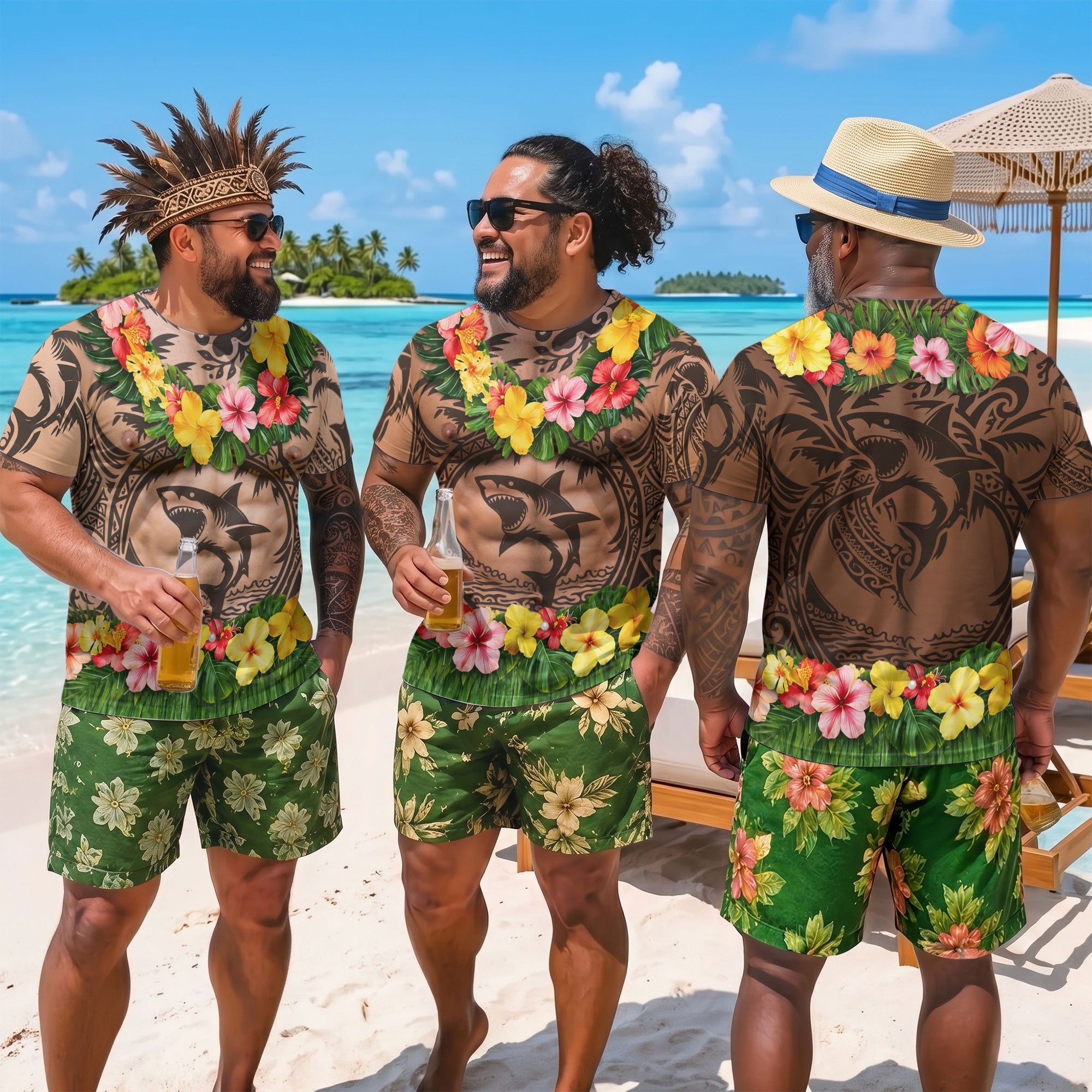 Men’s Funny 3D Aloha Hawaiian, Summer Bachelor Party Costume, Adult Humor Halloween Cosplay - Personalized Shirt