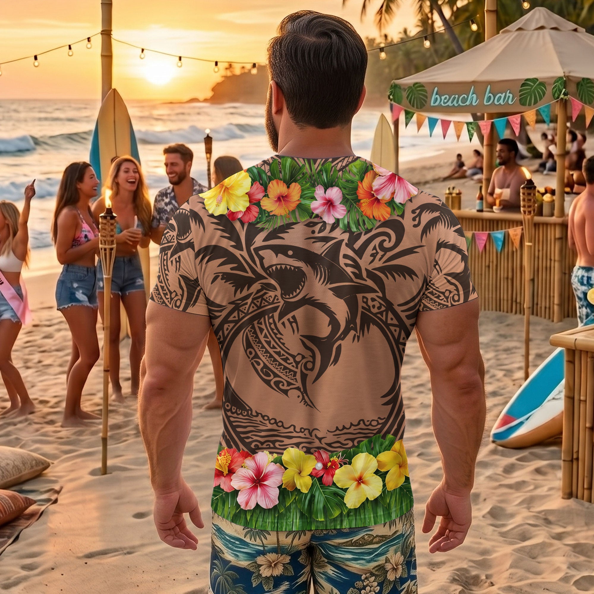 Men’s Funny 3D Aloha Hawaiian, Summer Bachelor Party Costume, Adult Humor Halloween Cosplay - Personalized Shirt